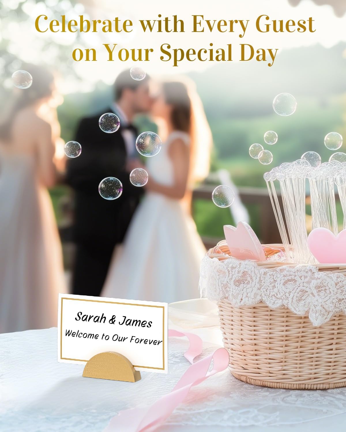 Uniclife 48 Pcs Place Card Holders for Wedding Party Tables | gold wood place card holders include 48 name cards and