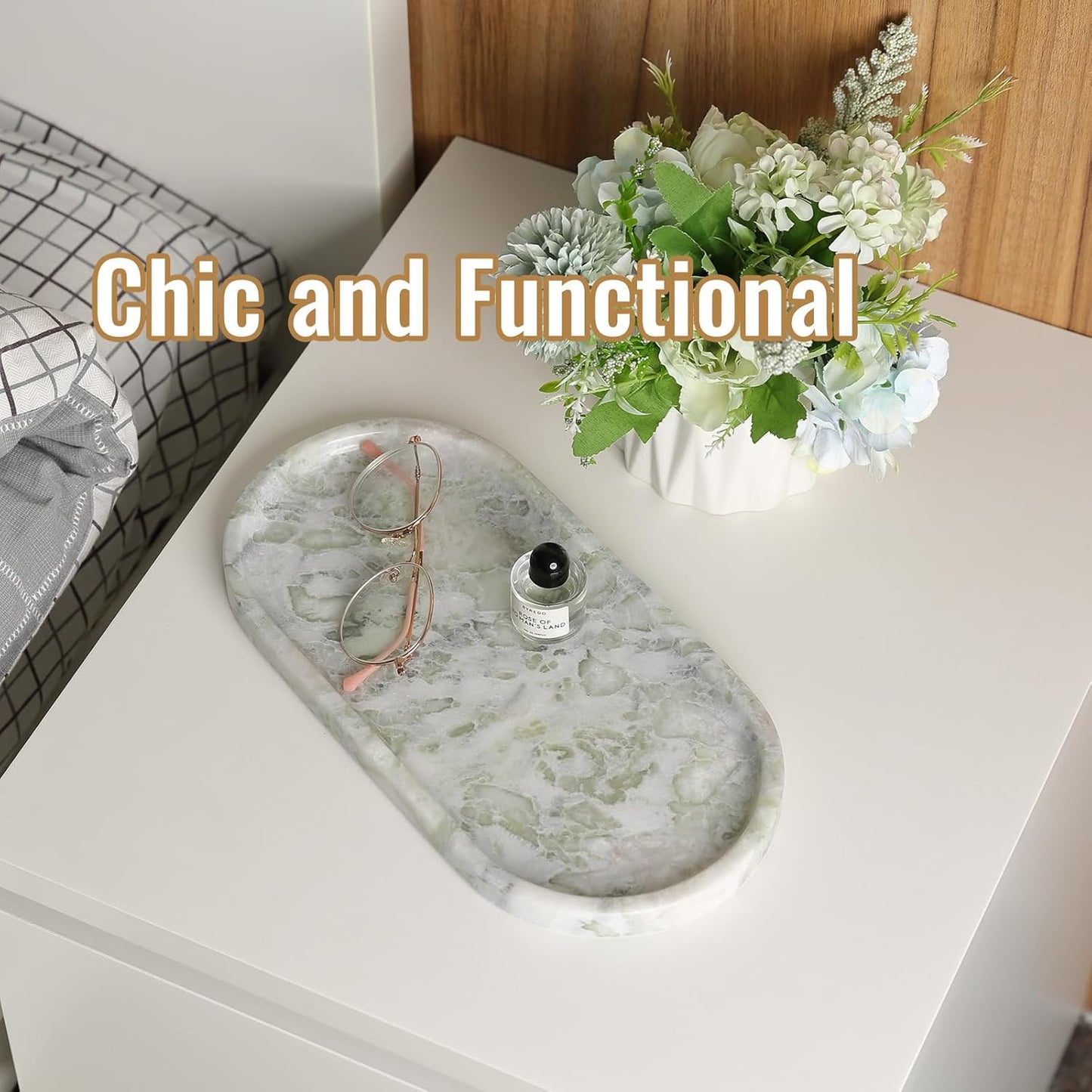 Catchall Tray for Perfume / Green Marble-bianco Palomino / 12 x 6 x 0.8