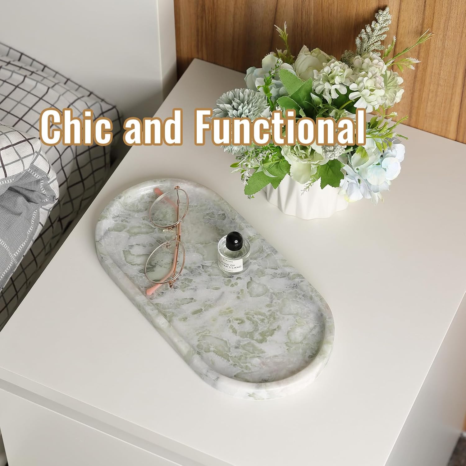 Catchall Tray for Perfume / Green Marble-bianco Palomino / 12 x 6 x 0.8