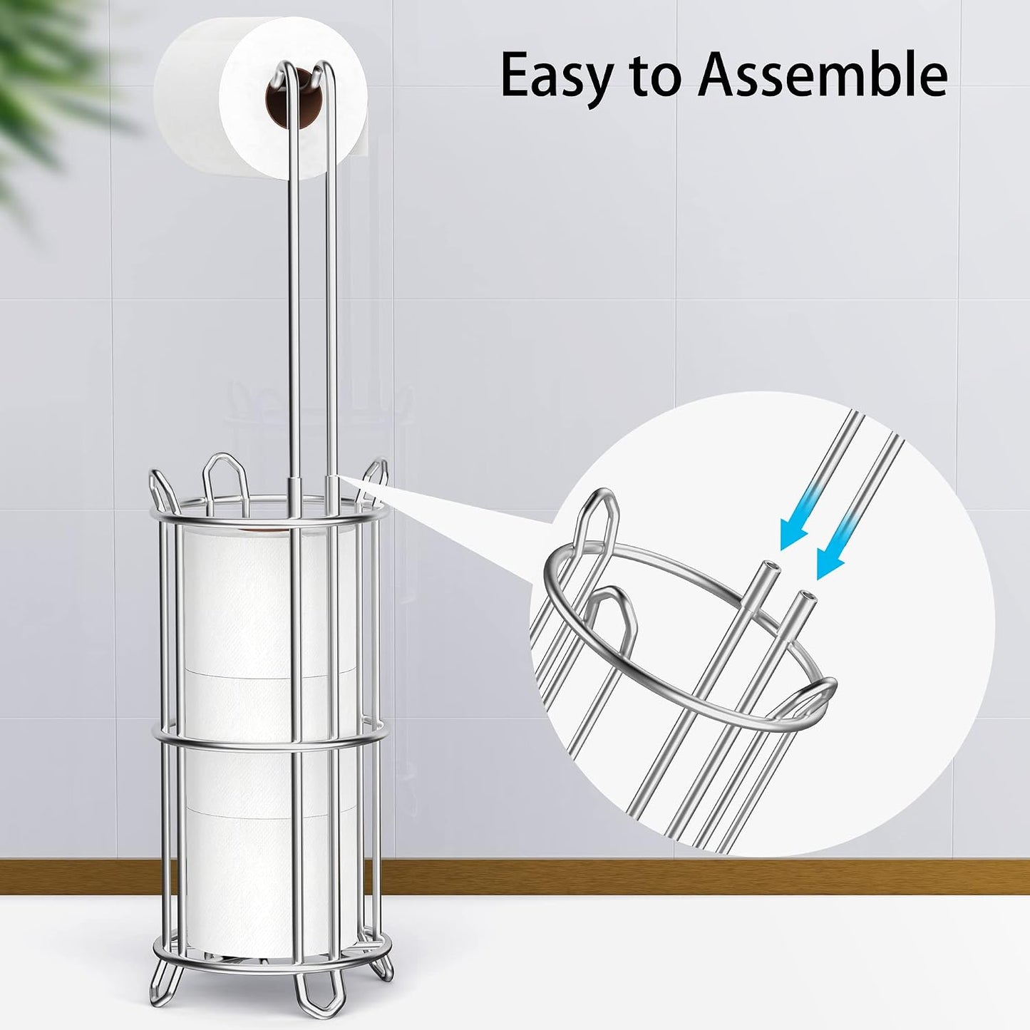 Meangood Toilet Paper Holder Stand and Tissue Paper Roll Dispenser for 4 Mega Rolls, Bathroom Free Standing Tissue Roll