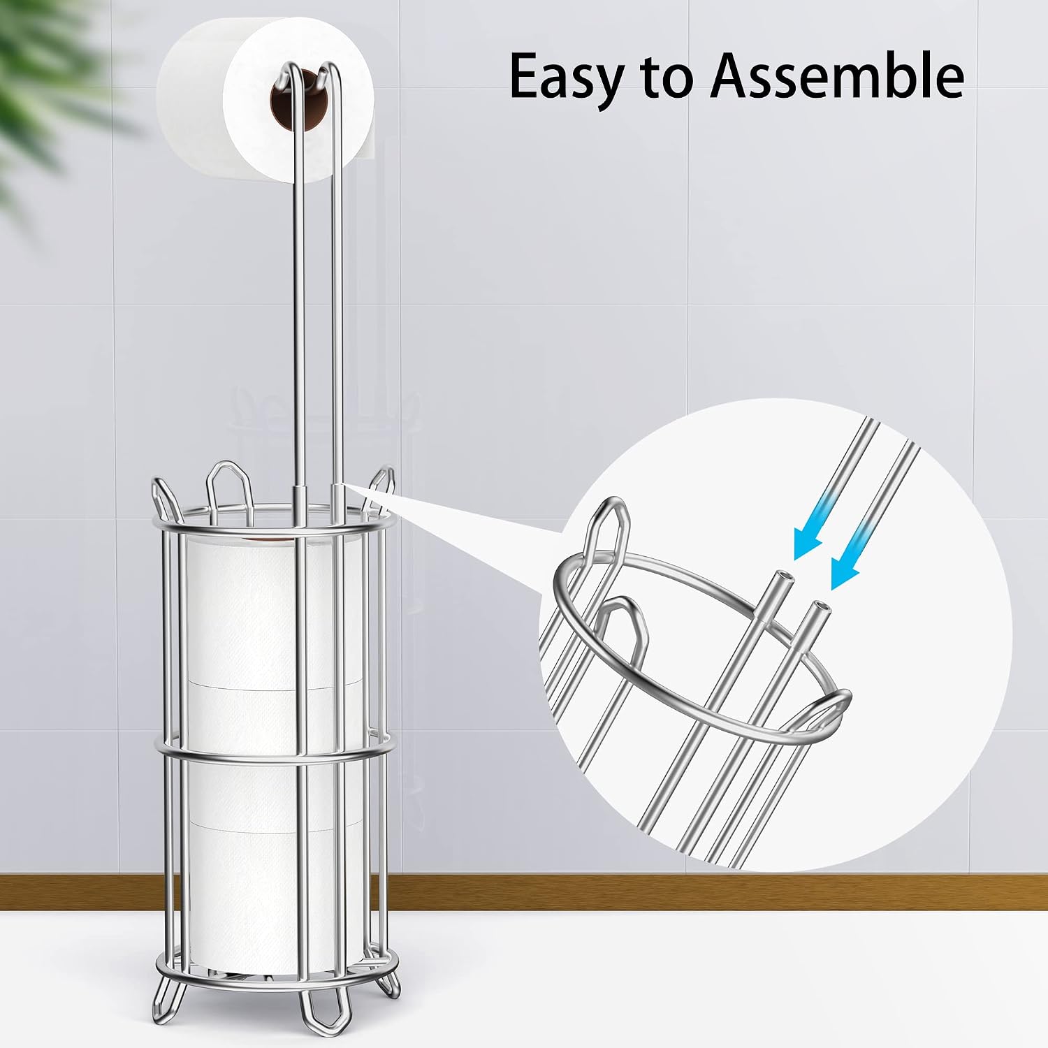 Meangood Toilet Paper Holder Stand and Tissue Paper Roll Dispenser for 4 Mega Rolls, Bathroom Free Standing Tissue Roll