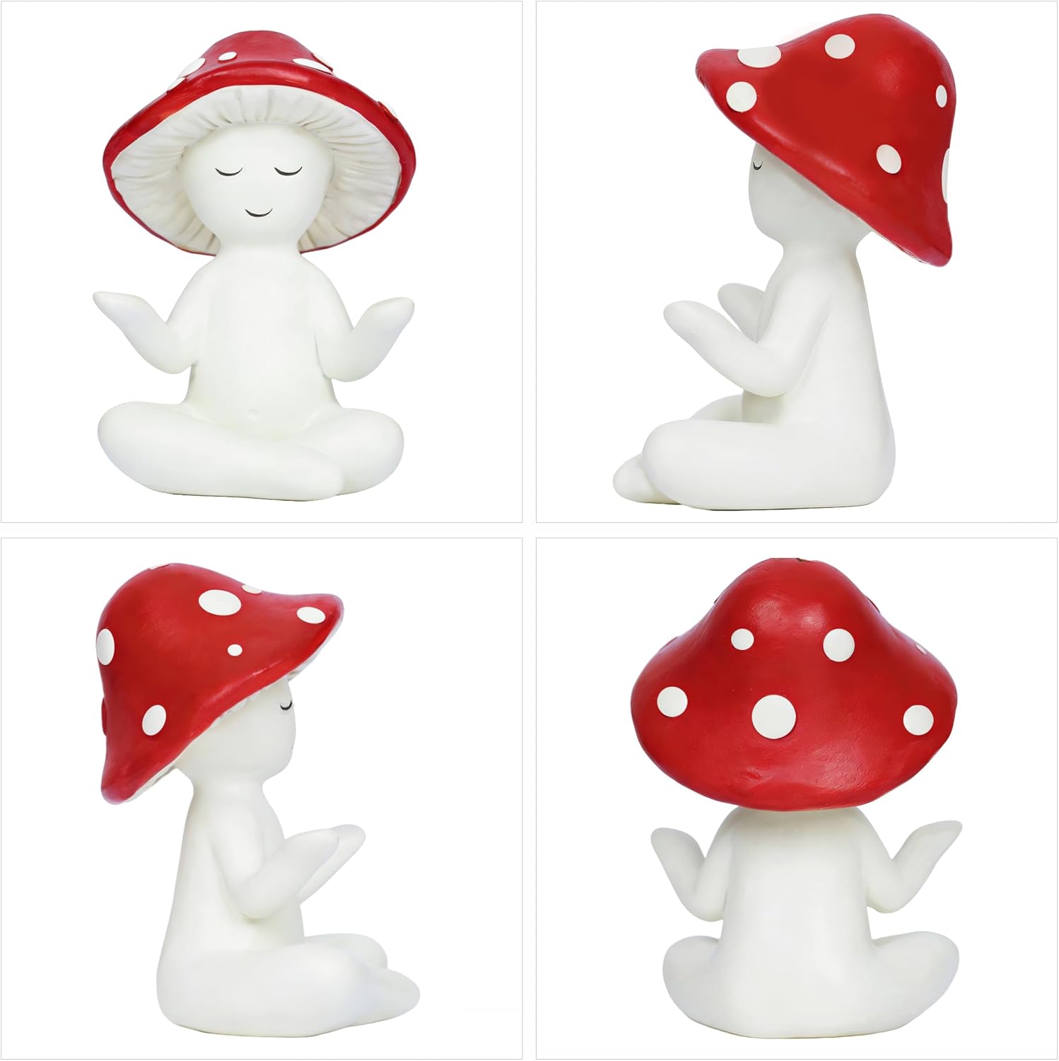 Meditation Mushroom Statue Yoga Mushroom Figurine Tabletop Decor / Red
