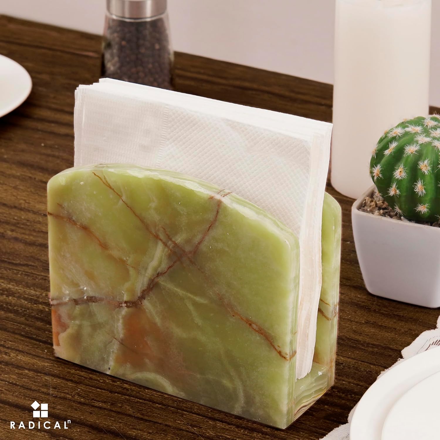 Marble Napkin Holder 5.5" Onyx Handmade Simple Modern Home & Kitchen Napkins Paper Holder / Green