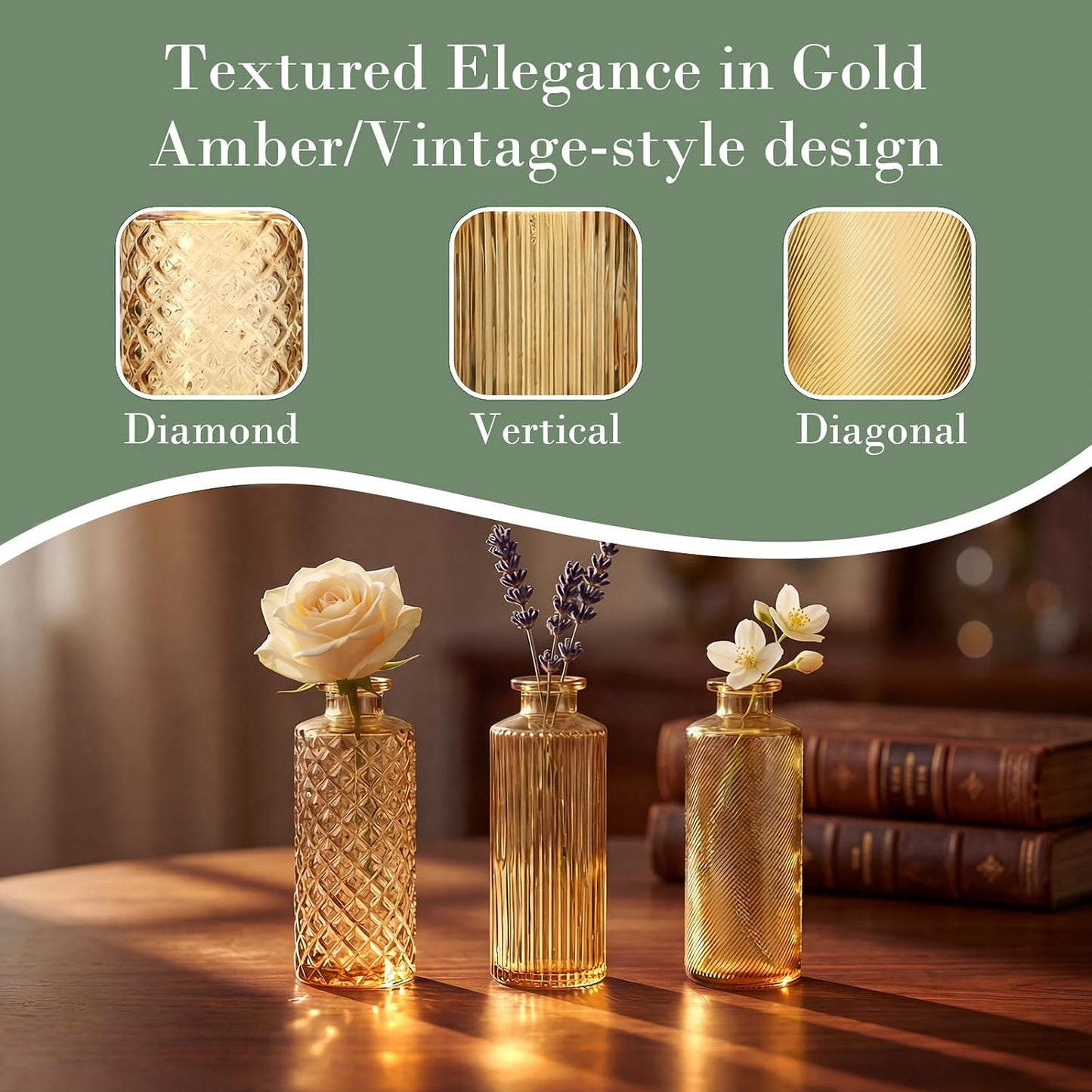 Glass Bud Vases / Amber Gold / Set of 30