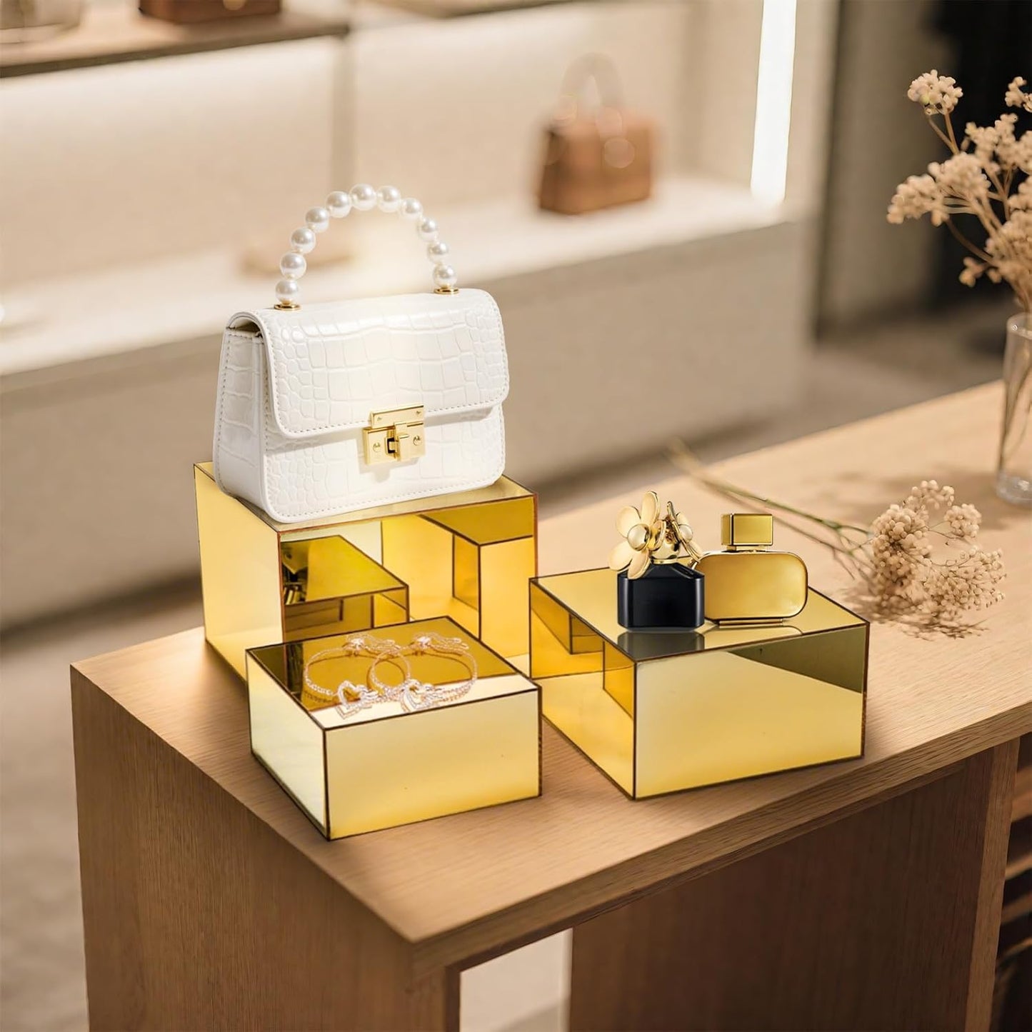 Acrylic Risers Display Stands / Gold / Set of 3