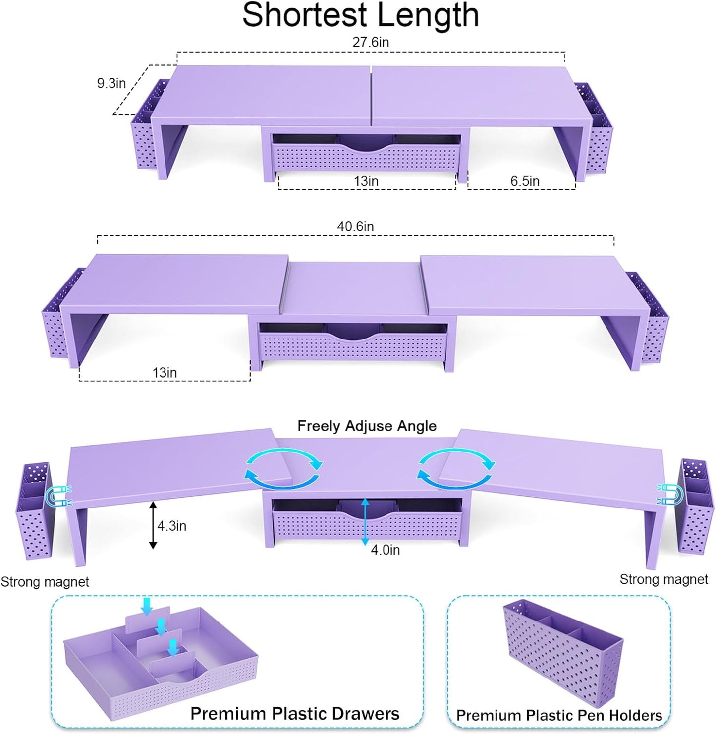 gianotter Dual Monitor Stand Riser With Drawer and 2 Pen Holders | Computer Monitor Stand Desk Organizer and