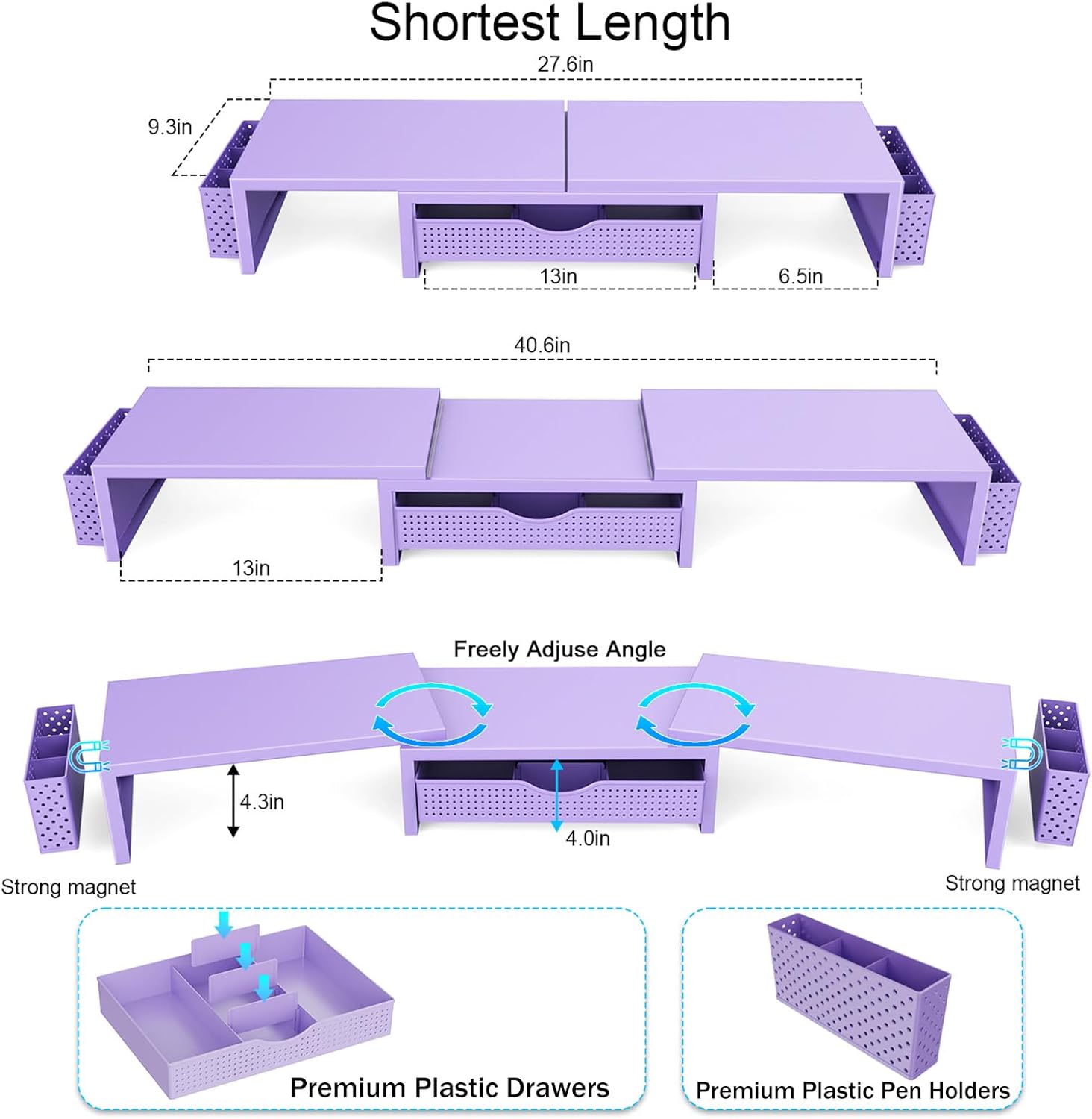 gianotter Dual Monitor Stand Riser With Drawer and 2 Pen Holders | Computer Monitor Stand Desk Organizer and