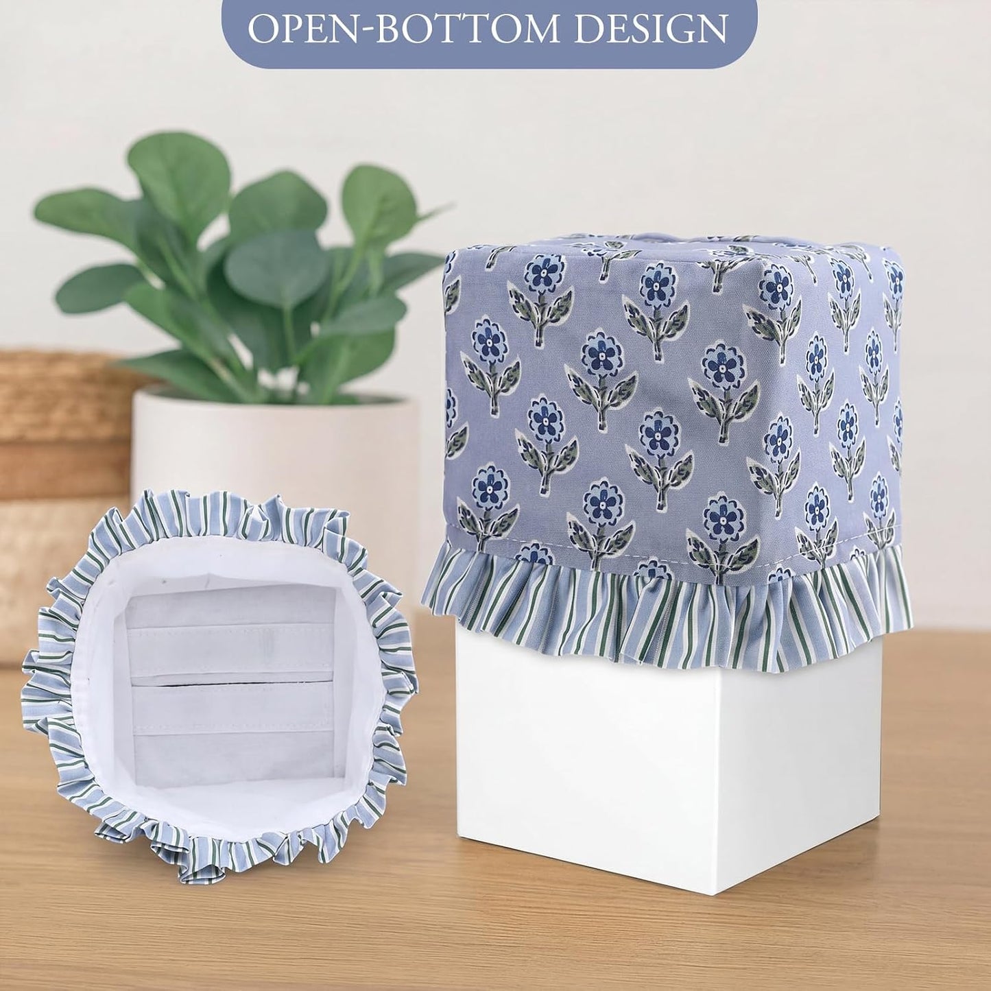 Apatite Floral Ruffle Tissue Box Cover Block Printed Cotton Fabric Napkin Holder Square Boho / Blue