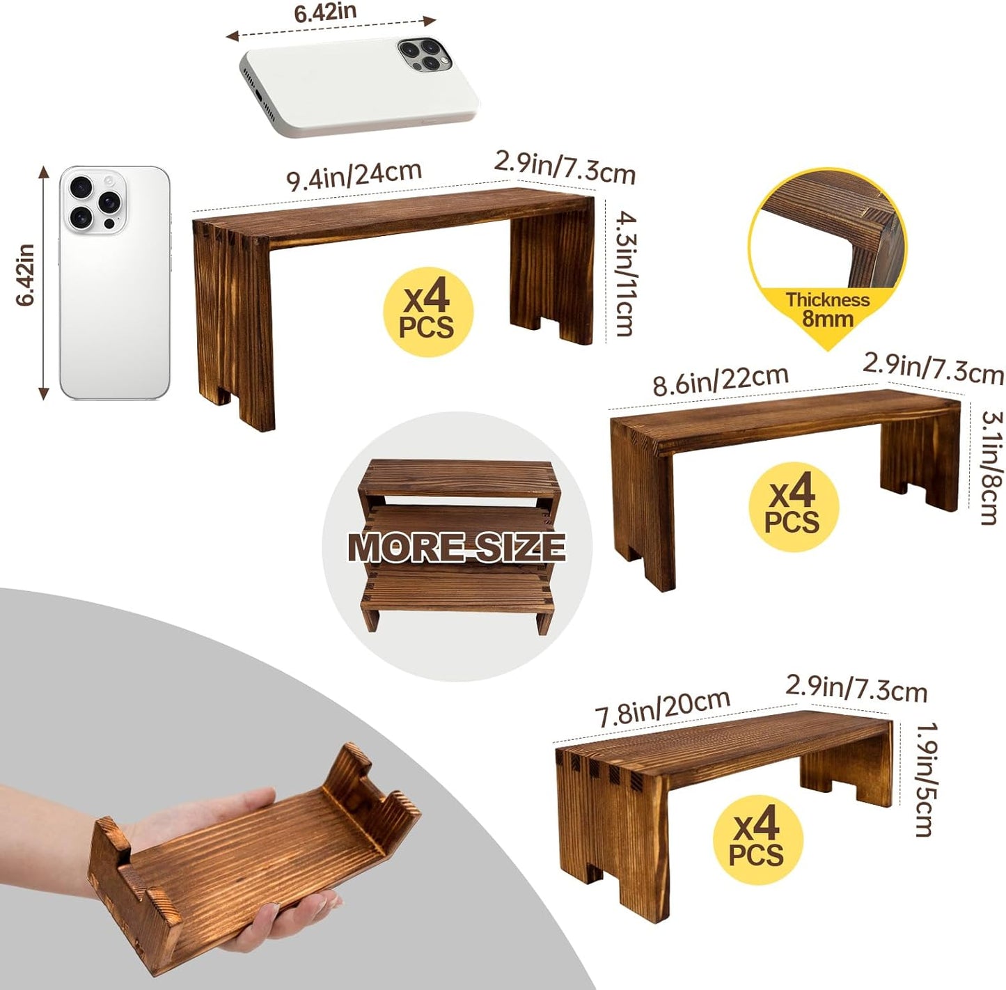 Yikaroeli 4 Set Wood Display Risers Wooden Cupcake Stand 3 Tier 12 Pcs Tiered Desert Food Display Stands for Party