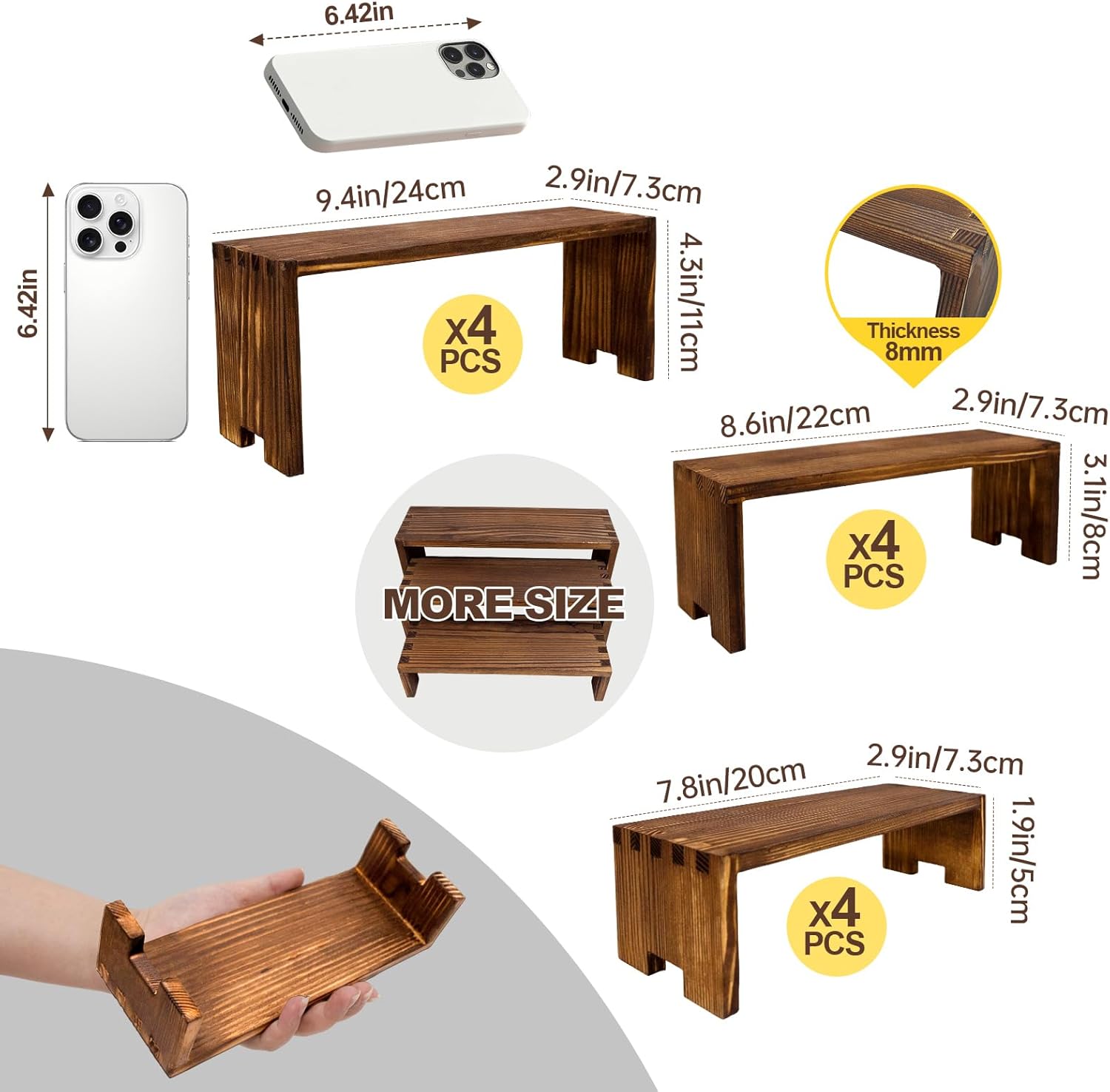 Yikaroeli 4 Set Wood Display Risers Wooden Cupcake Stand 3 Tier 12 Pcs Tiered Desert Food Display Stands for Party