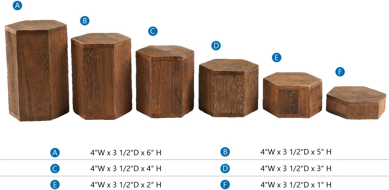 Wooden Hexagon Risers for Display Jewelry and Accessories Display Stand / Brown / Set of 6