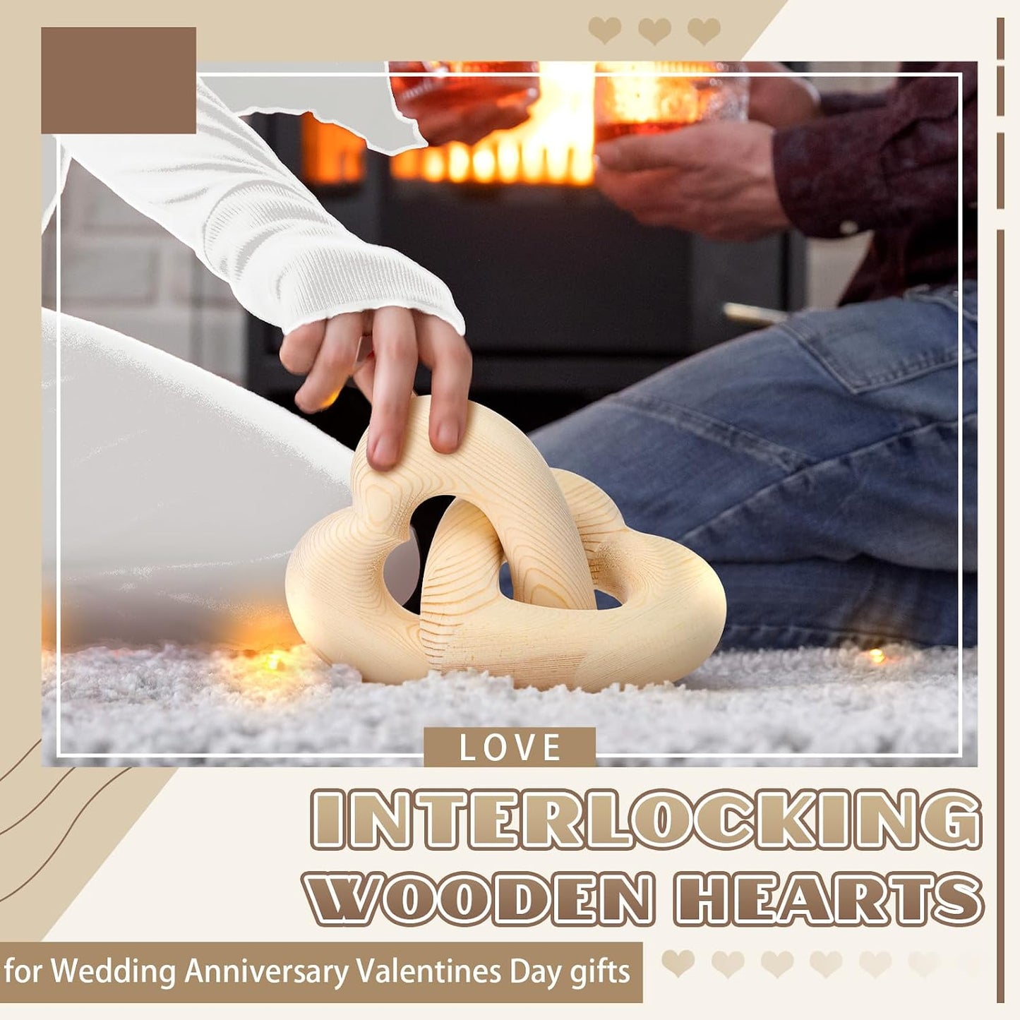 Interlocking Wooden Hearts Keepsake Mom Gifts Handmade Wooden Heart Knot Decor Wedding / Wood Grain