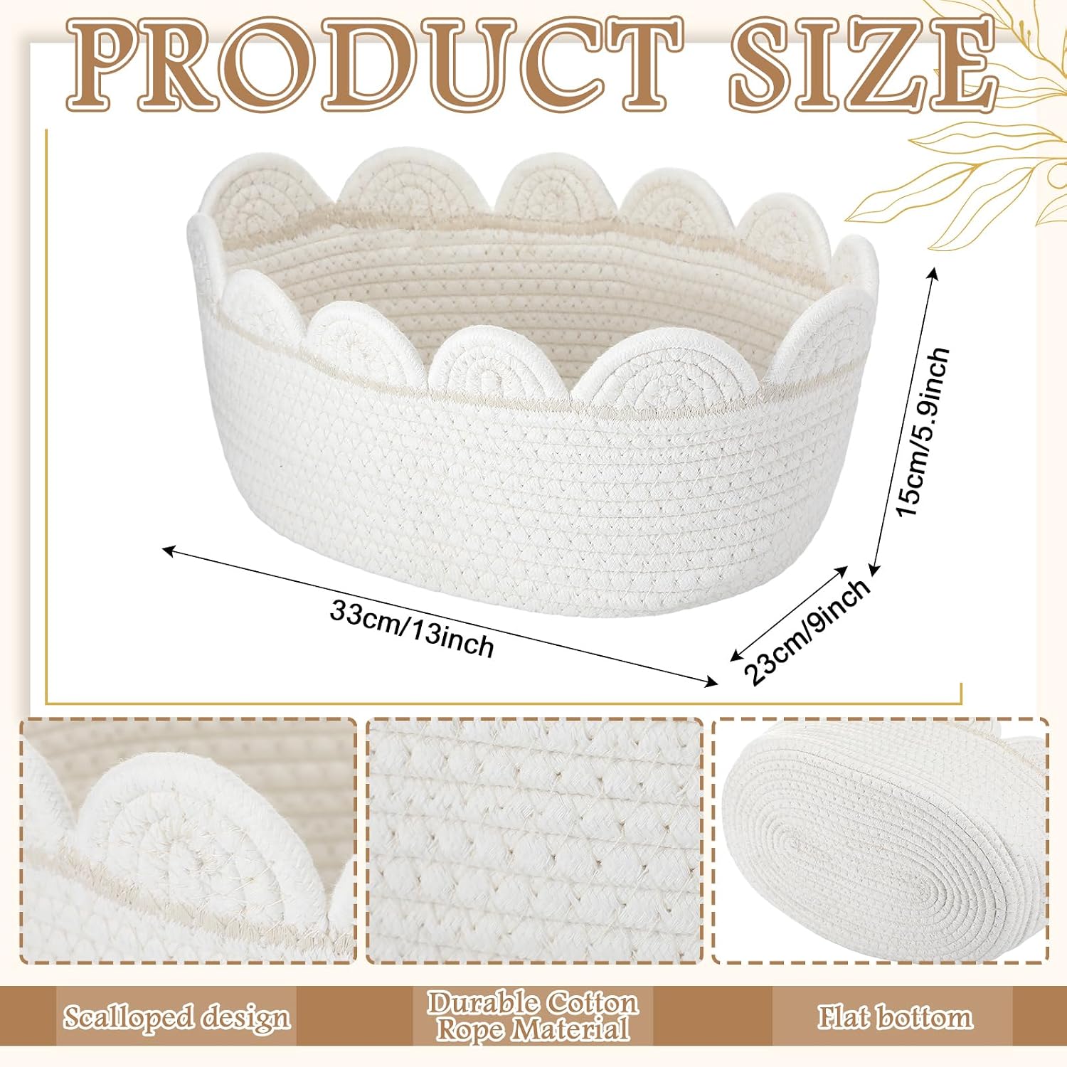 Scalloped Small Storage Basket Round Rope Basket / White / Rectangle Style