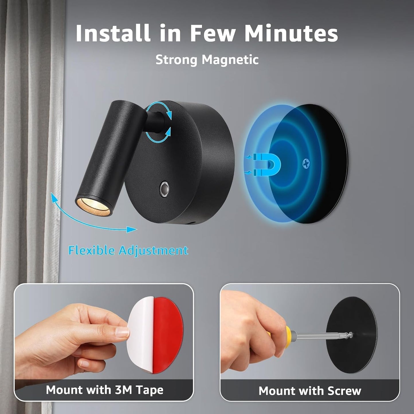 URTOM 3CCT LED Wireless Spotlight Indoor Rechargeable Picture Lights Battery Operated Spot Light Uplighting Indoor with