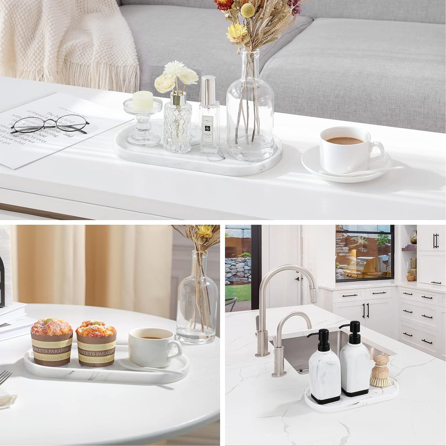 Bathroom Vanity Tray / G - Marble White / Medium