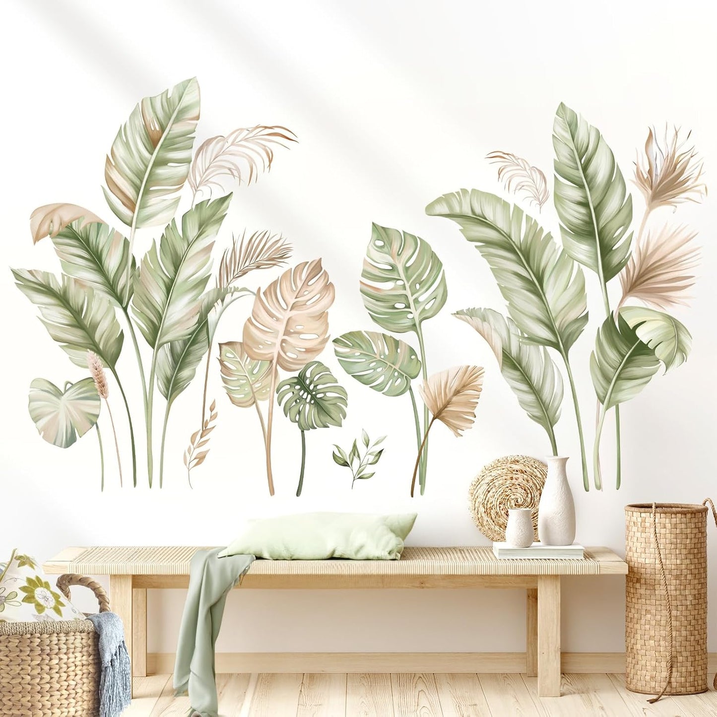 Boho Palm Leaves Wall Stickers Tropical Plants Peel and Stick Wall Art Decals / Green