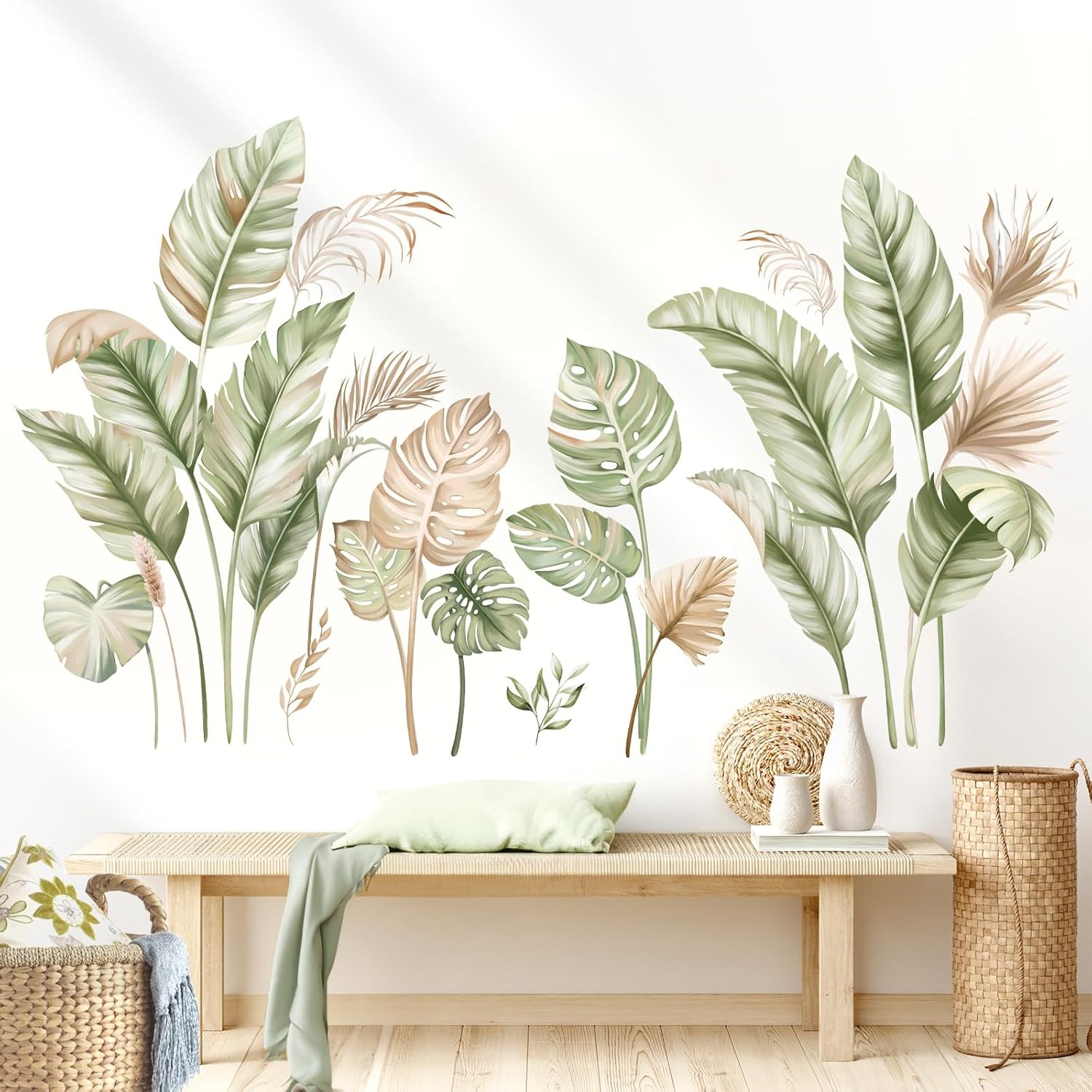 Boho Palm Leaves Wall Stickers Tropical Plants Peel and Stick Wall Art Decals / Green