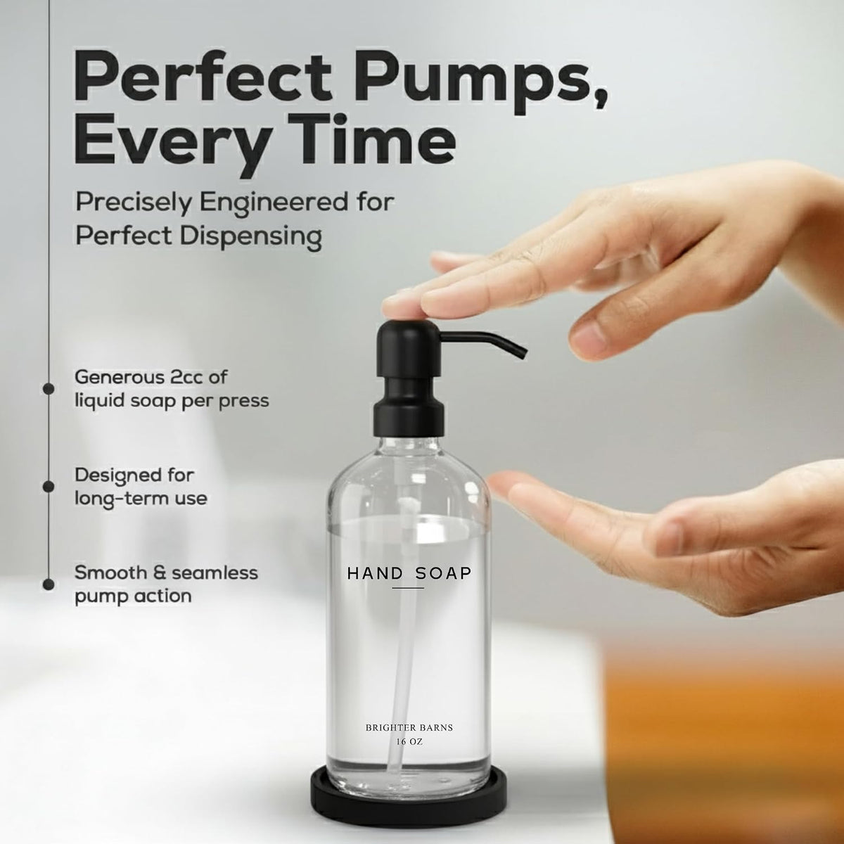 Glass Hand Soap Dispenser Bathroom Set by Brighter Barns - Bathroom Soap Dispenser Set - Refillable Pump Bottle with