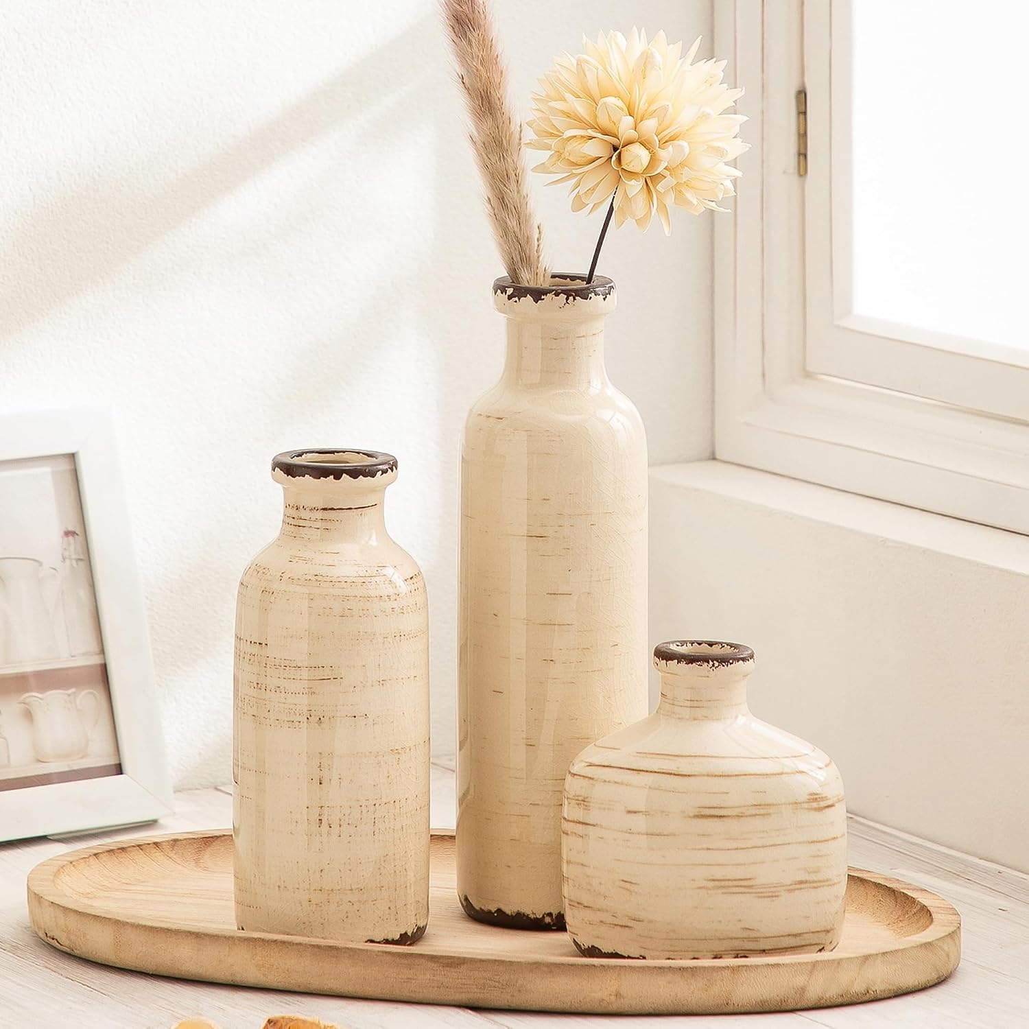 Ceramic Vase / Vintage Samll Vase for Pampas / 202-2 / White / Set of 3