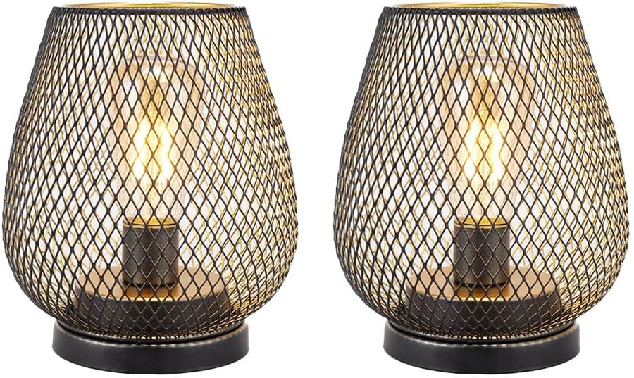 TRIROCKS Set of 2 Medium Battery Powered Outdoor Lantern 6.5'' High Metal Table Lamp Cordless Battery Operated Lamps