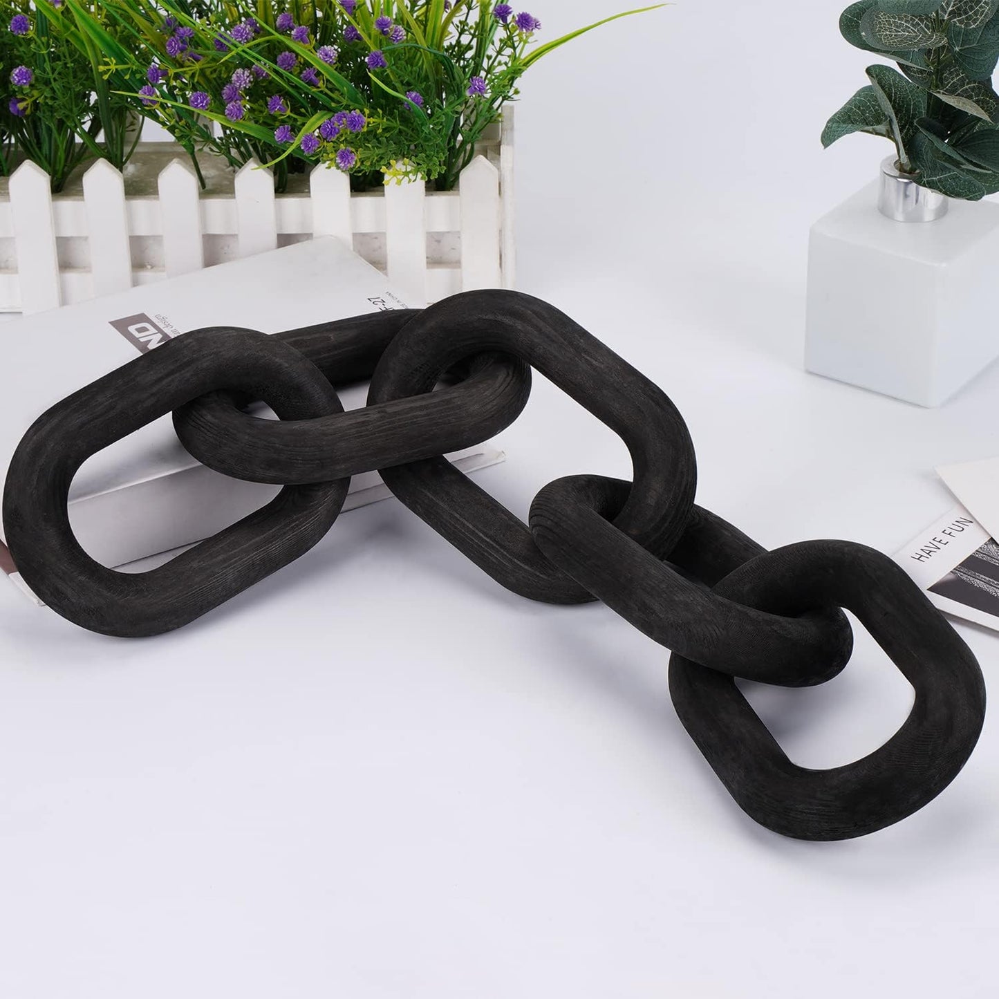 5 Link Chain Decor Hand-Carved Wooden Aesthetic Crafts / Black