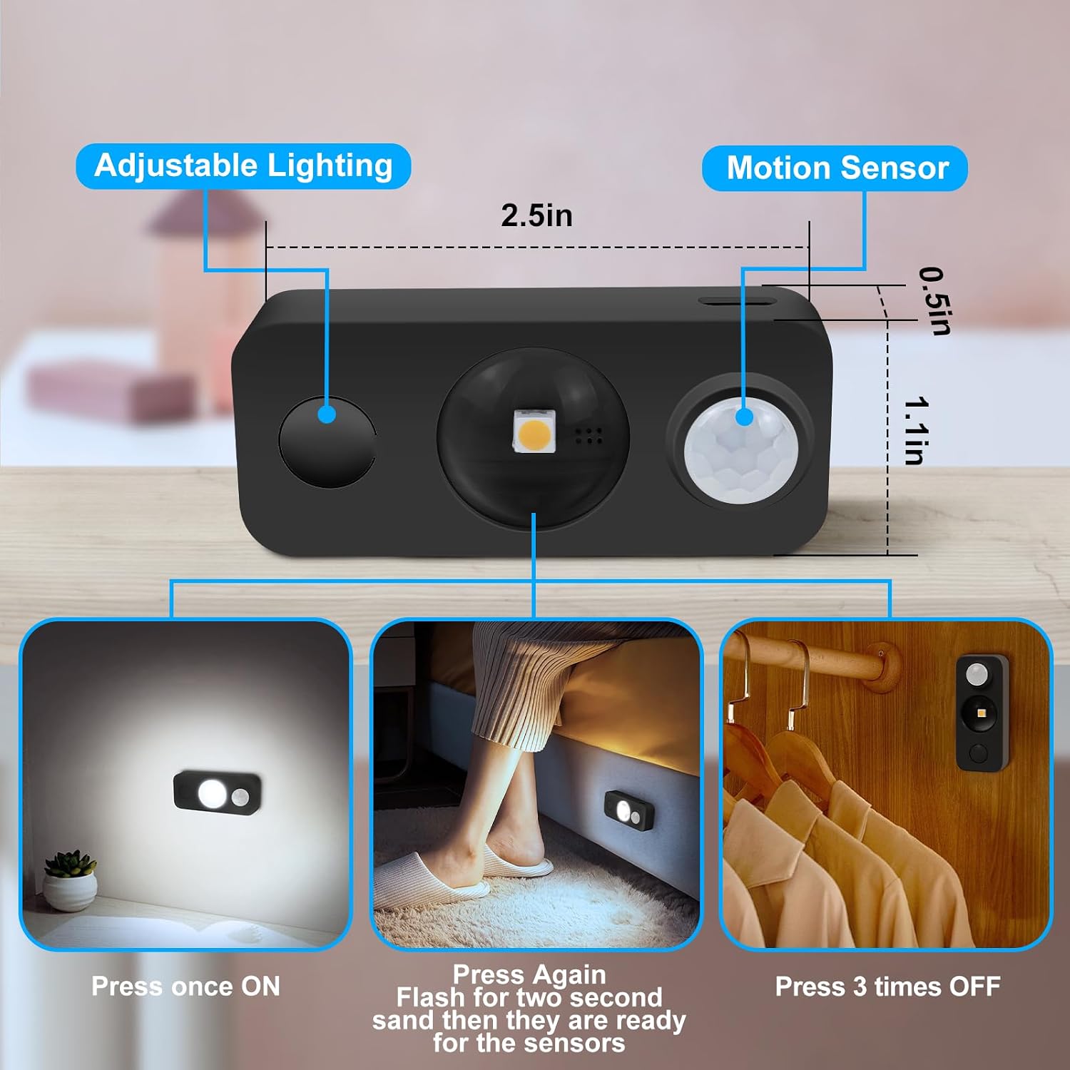 NIEGNOWOO Motion Sensor Puck Lights 6 Pack, Rechargeable Under Cabinet Lighting, Wireless LED Closet Lights Stick On