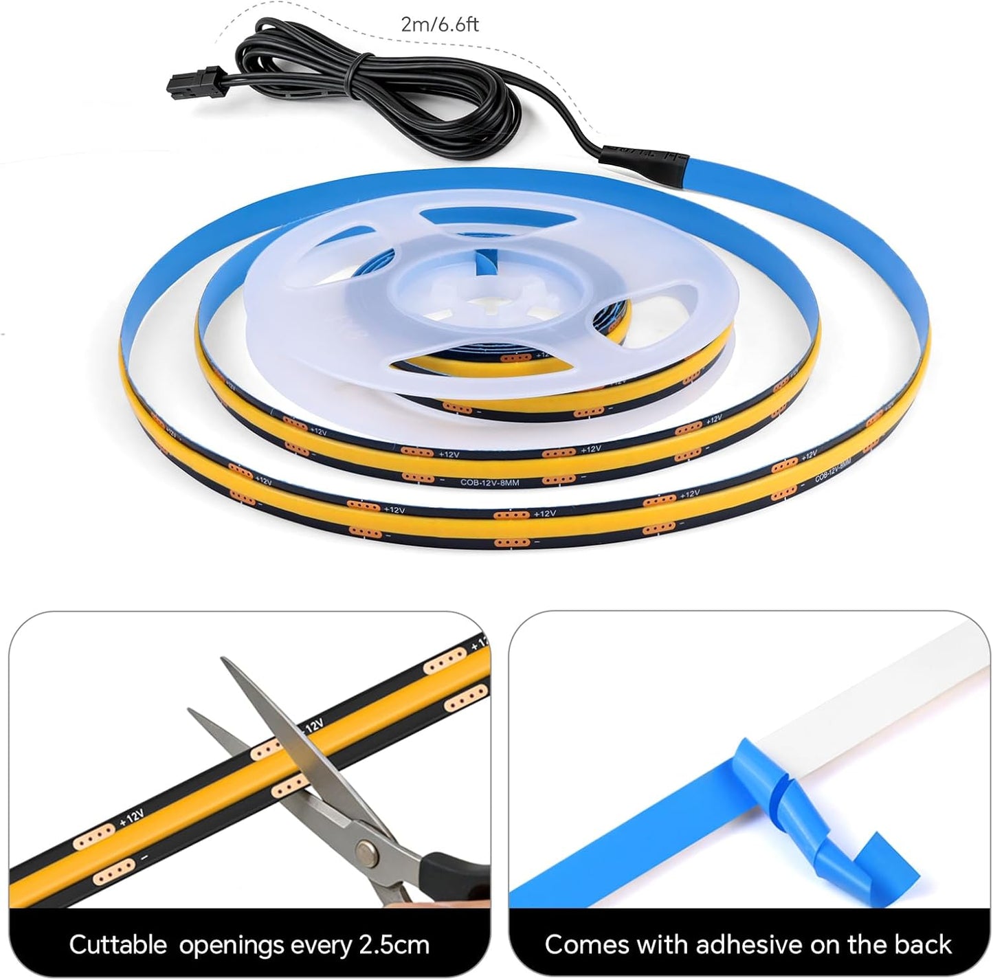 AIMENGTE 12V COB LED Cabinet Lights Black Strip, 6 x 6.6ft Touch Dimmable 3000K Warm White Lighting for Parallel Wood