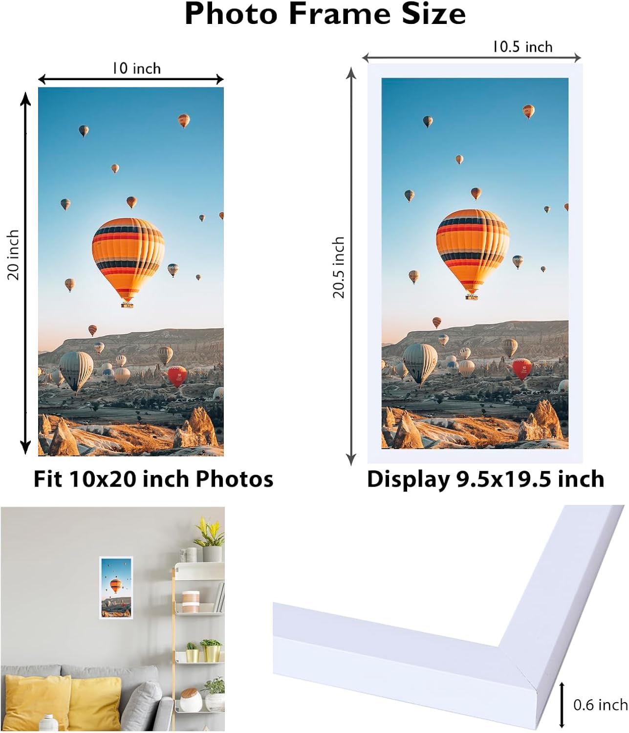 JCJMY 10x20 Picture Frame Set of 4 White for Wall Hanging, Wall Mounting Horizontally or Vertically, 10 x 20 Wall