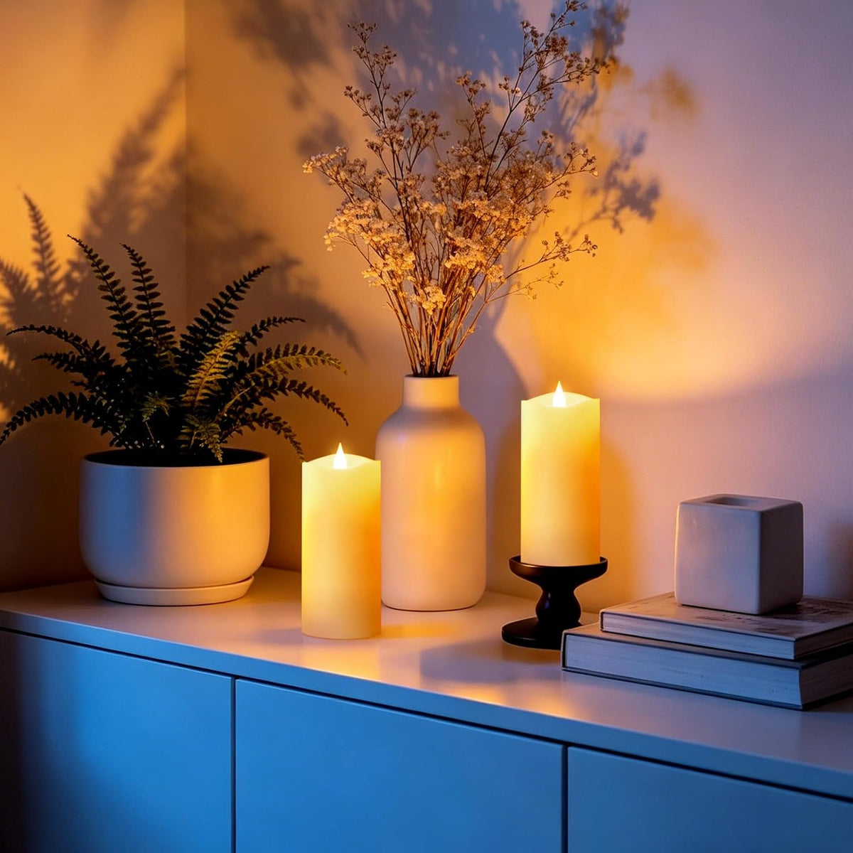 Flameless LED Candles 3"x7" Set of 2, Battery Operated with Remote & Timer, 600-Hour on 2 AA Batteries, Flickering