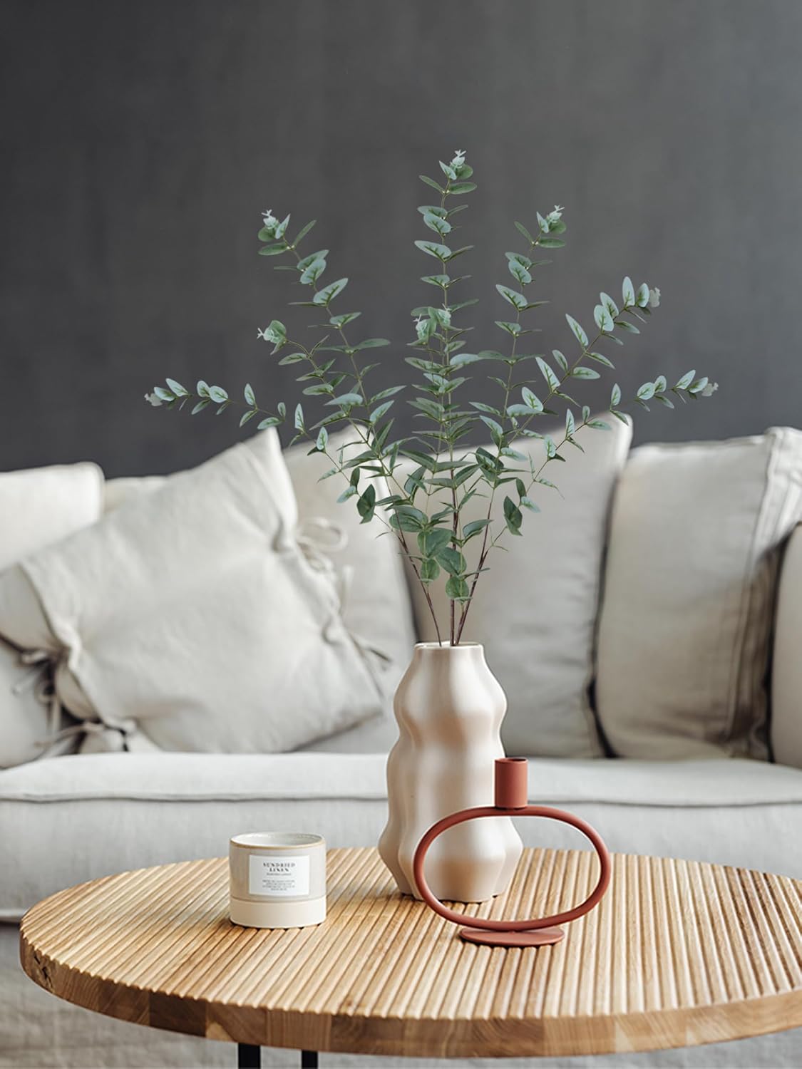 Green Fake Eucalyptus Faux Greenery Stems Silk Plants / A: 31" Tall Grey Green Eucalyptus / Set of 3