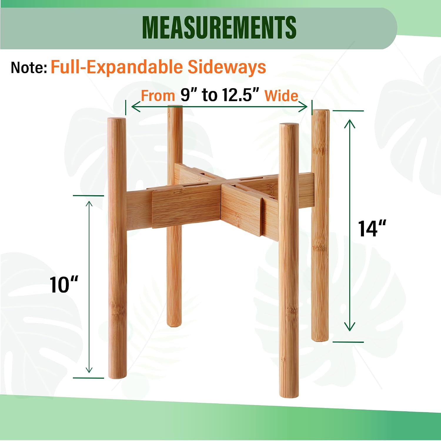 ZPirates Plant Stand for Indoor - Adjustable, Bamboo | Expandable Sideways to fit 8 10 or 12 Inch-wide Medium-to-Large
