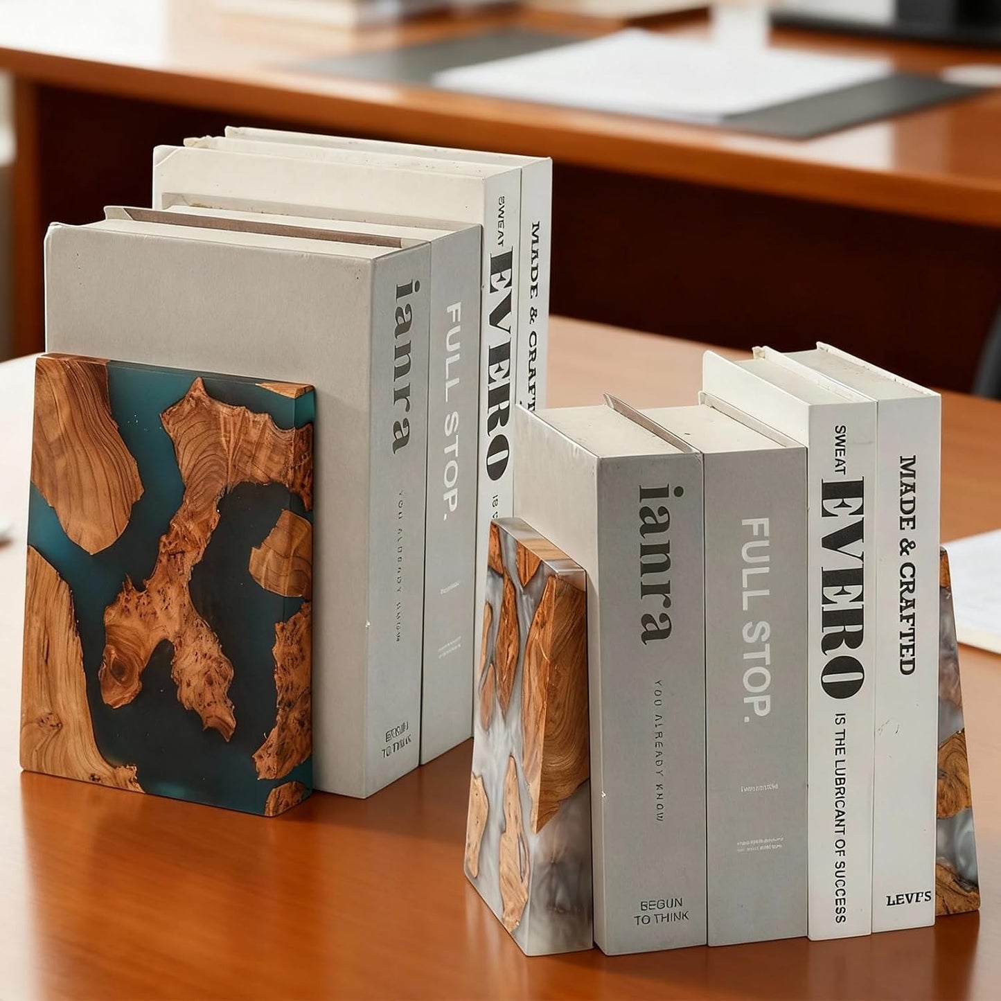 Wood Bookends / Decorative Book / Blue