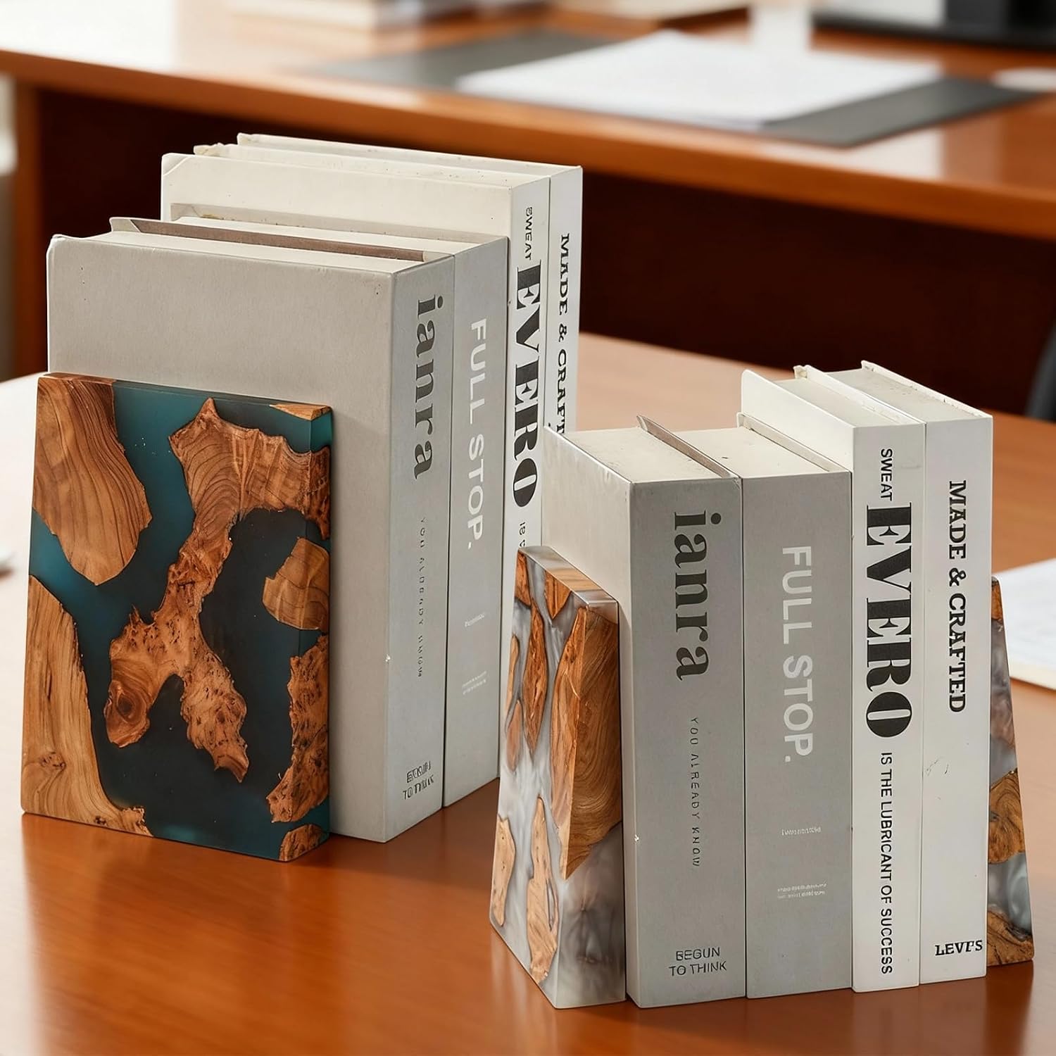 Wood Bookends / Decorative Book / Blue