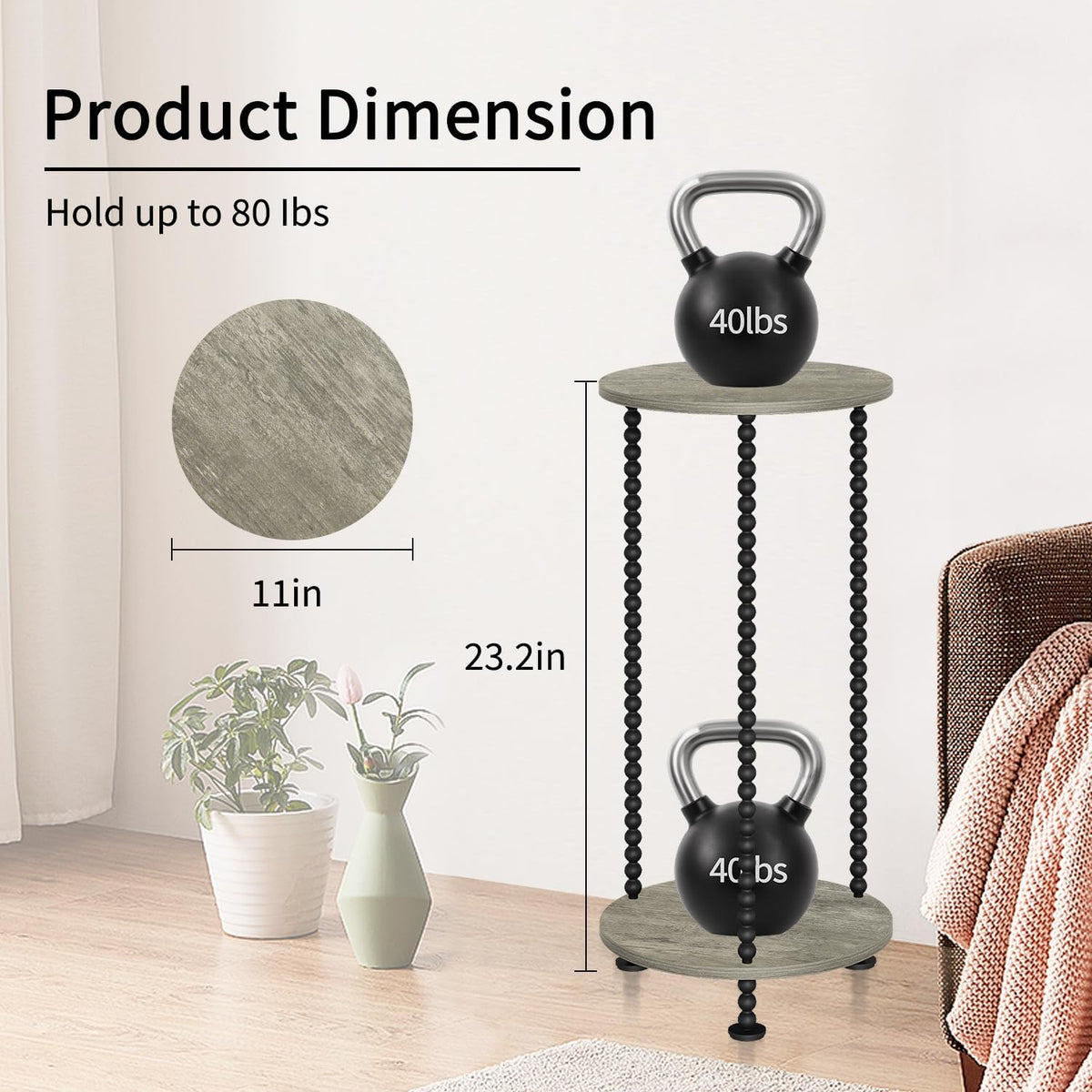 YINMIT Plant Stand Indoor, 2 Tier Small Plant Stand with Metal Spindle Leg | Narrow Corner Plant Table for Living Room