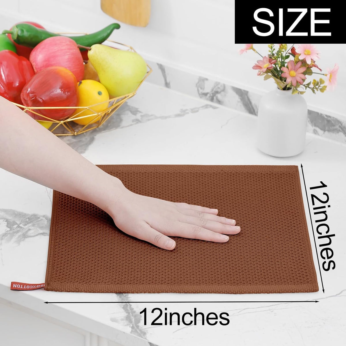 Homaxy 100% Cotton Waffle Weave Kitchen Dish Cloths 8-Pack, Caramel | 12 x 12 Inches, Ultra Soft Absorbent Dish Towels