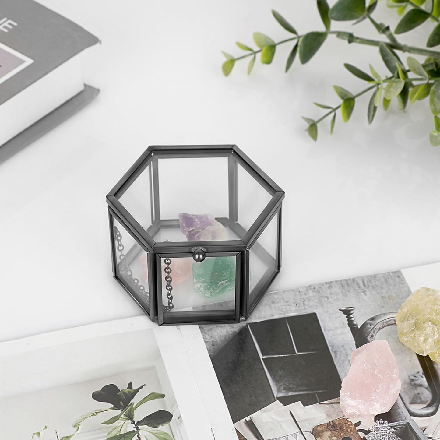 Hexagonal Jewelry Display Organizer Keepsake Box Home Decorative Box Case / Small / Black