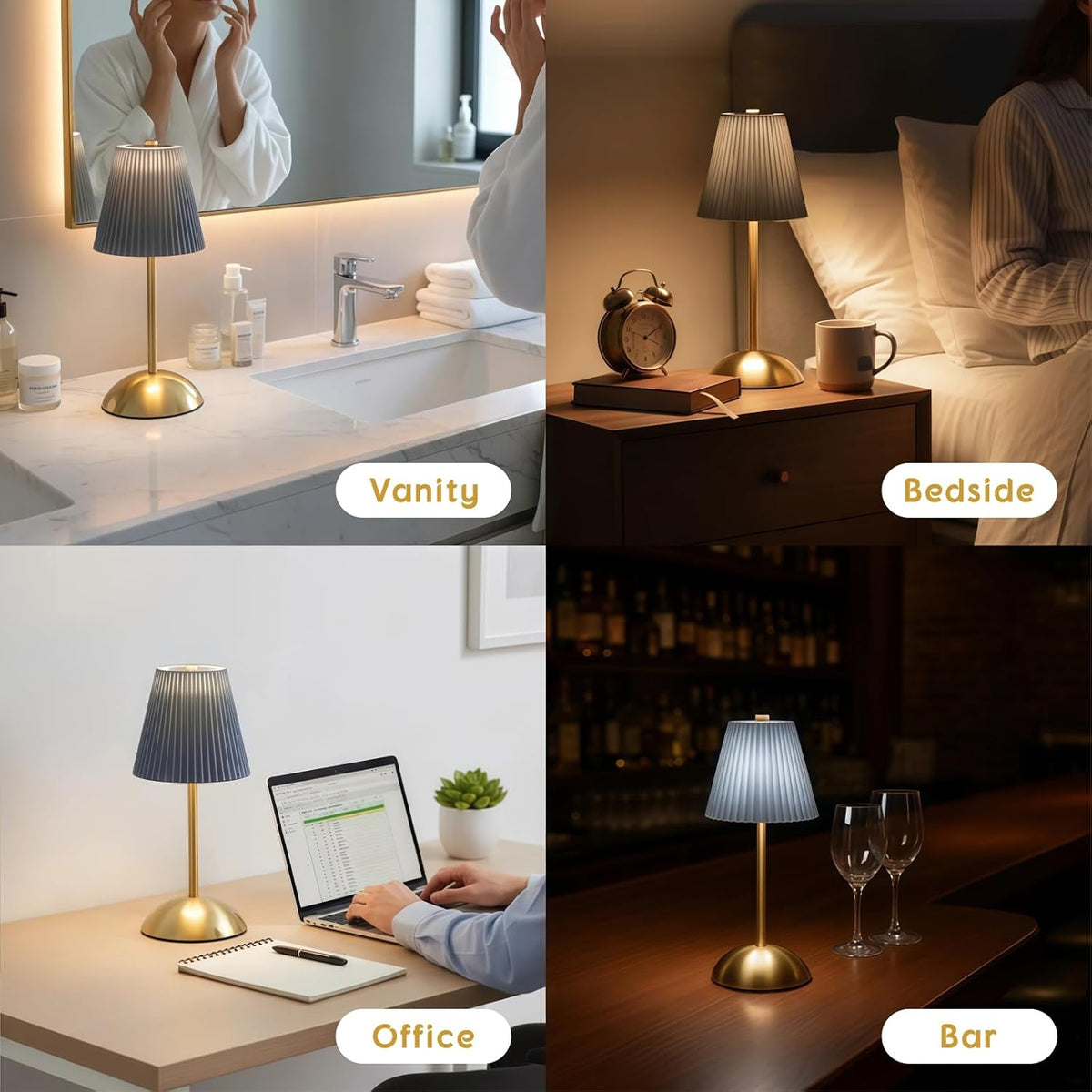 Set of 2 Small Rechargeable Lamp Cordless, LED Battery Table Lamp | Mini Wireless Desk Lamps, Bed Side Table Lamps