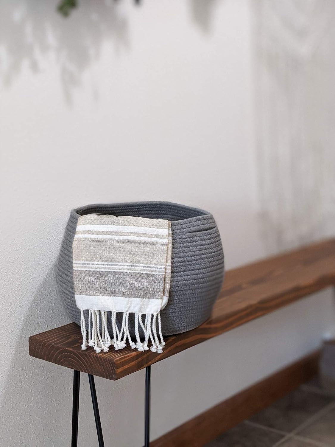 Round Cotton Rope Basket Woven Towel Baskets Bathroom Small Dog Toy&Cat Toy / Gray / 10"D x 8.3"H
