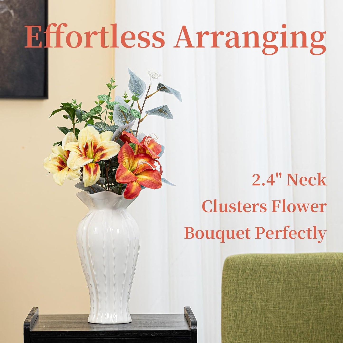 Elegant Lily Ceramic Flower Vase / Glossy / White