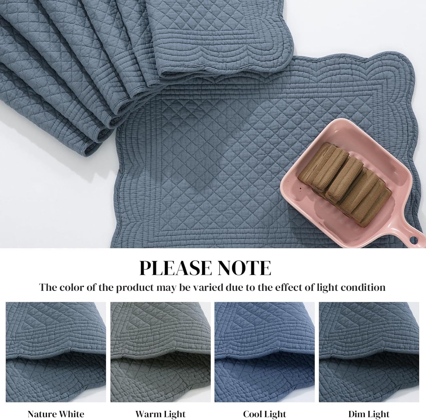 HOMBYS Quilted Placemats Set of 4 Washable-Rectangular Placemats for Kitchen Table-100% Cotton Fabric Rectangular Table