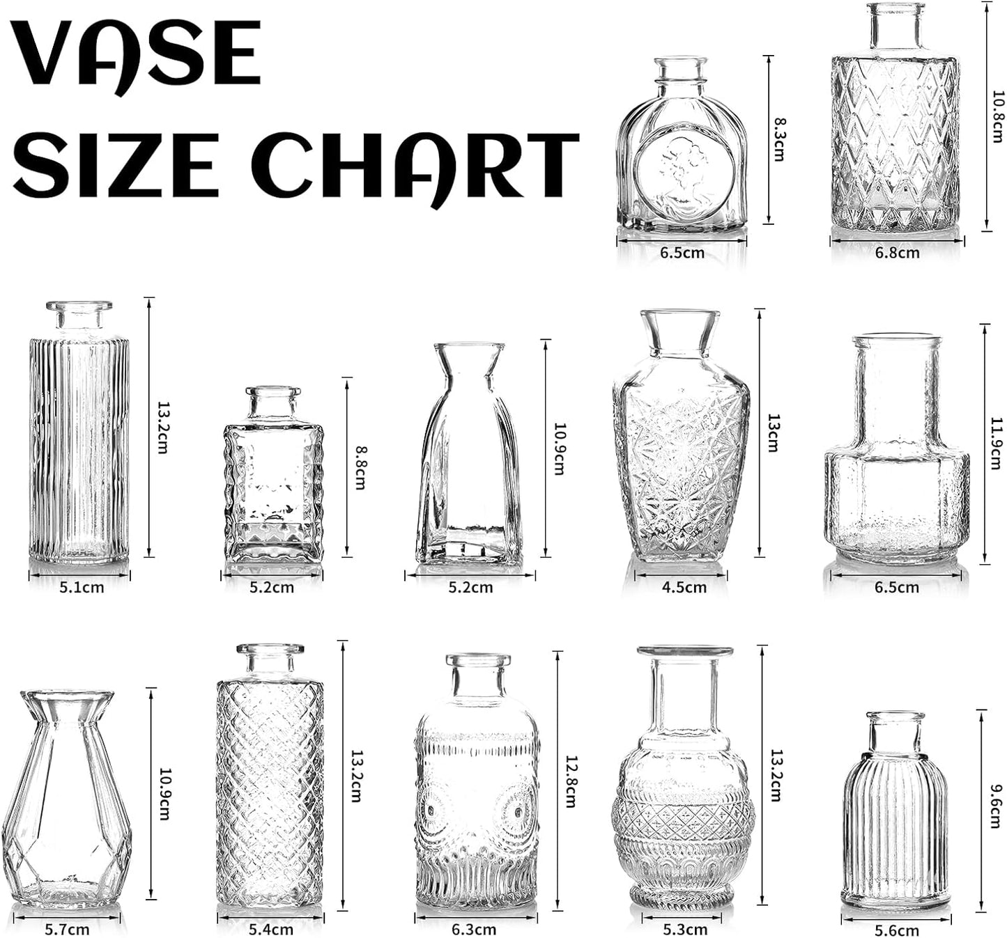 Small Mini Glass Vases for Centerpieces / Clear / Set of 12