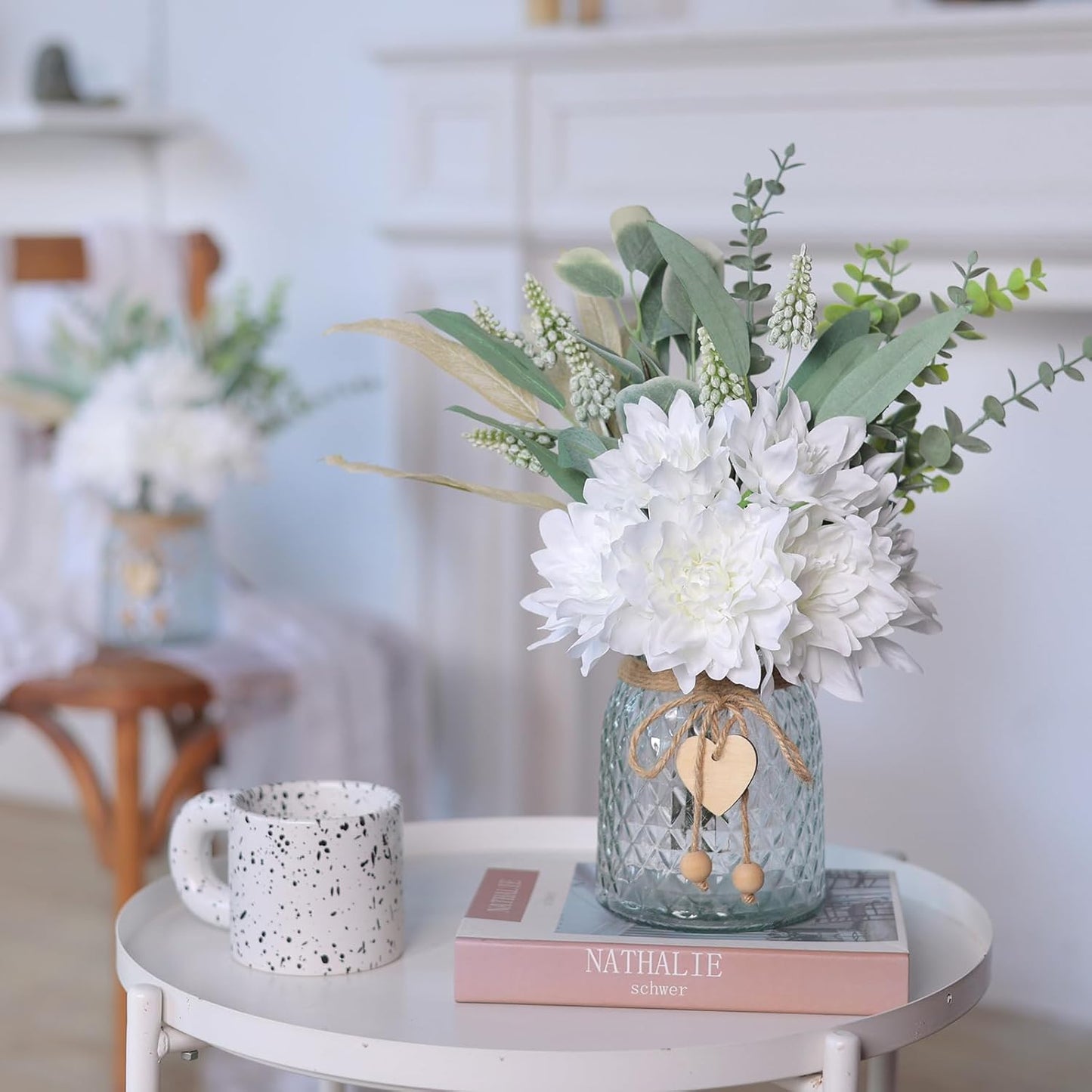 Faux Flowers / Artificial Silk Flowers in Vase / White