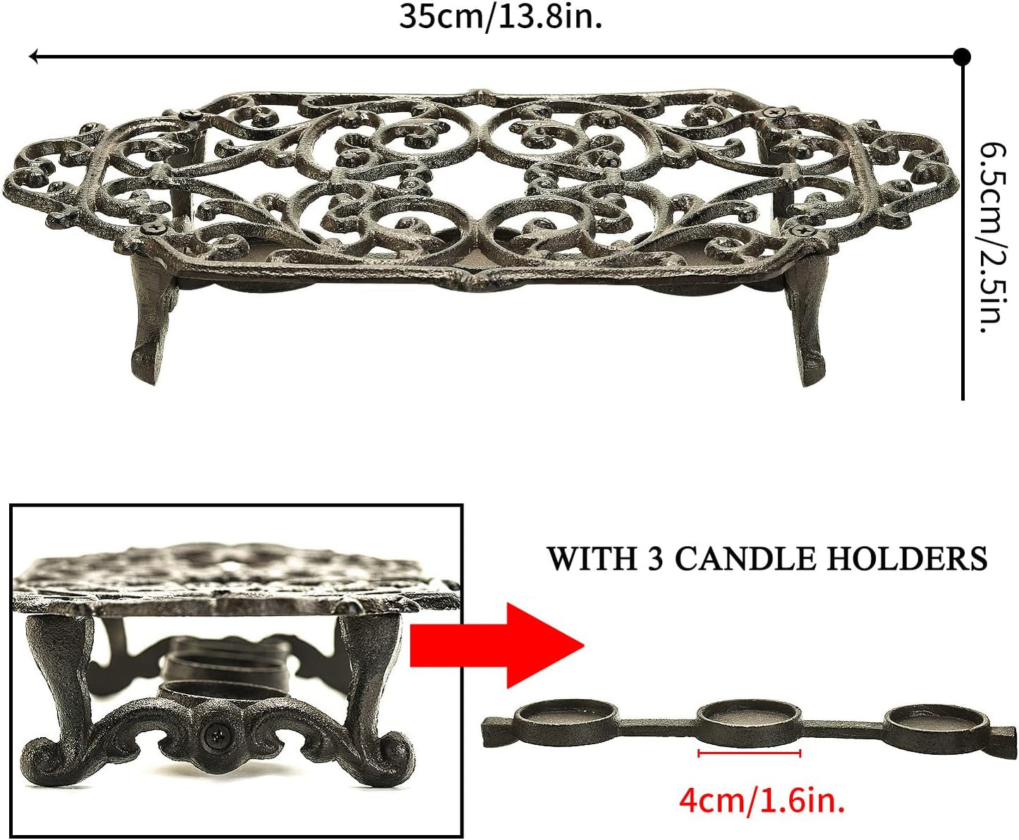 Sungmor Heavy Duty Cast Iron Teapot Dish Warmer Stable Holder for Tealight Stand | Tealight Warmer Decorative Stove for