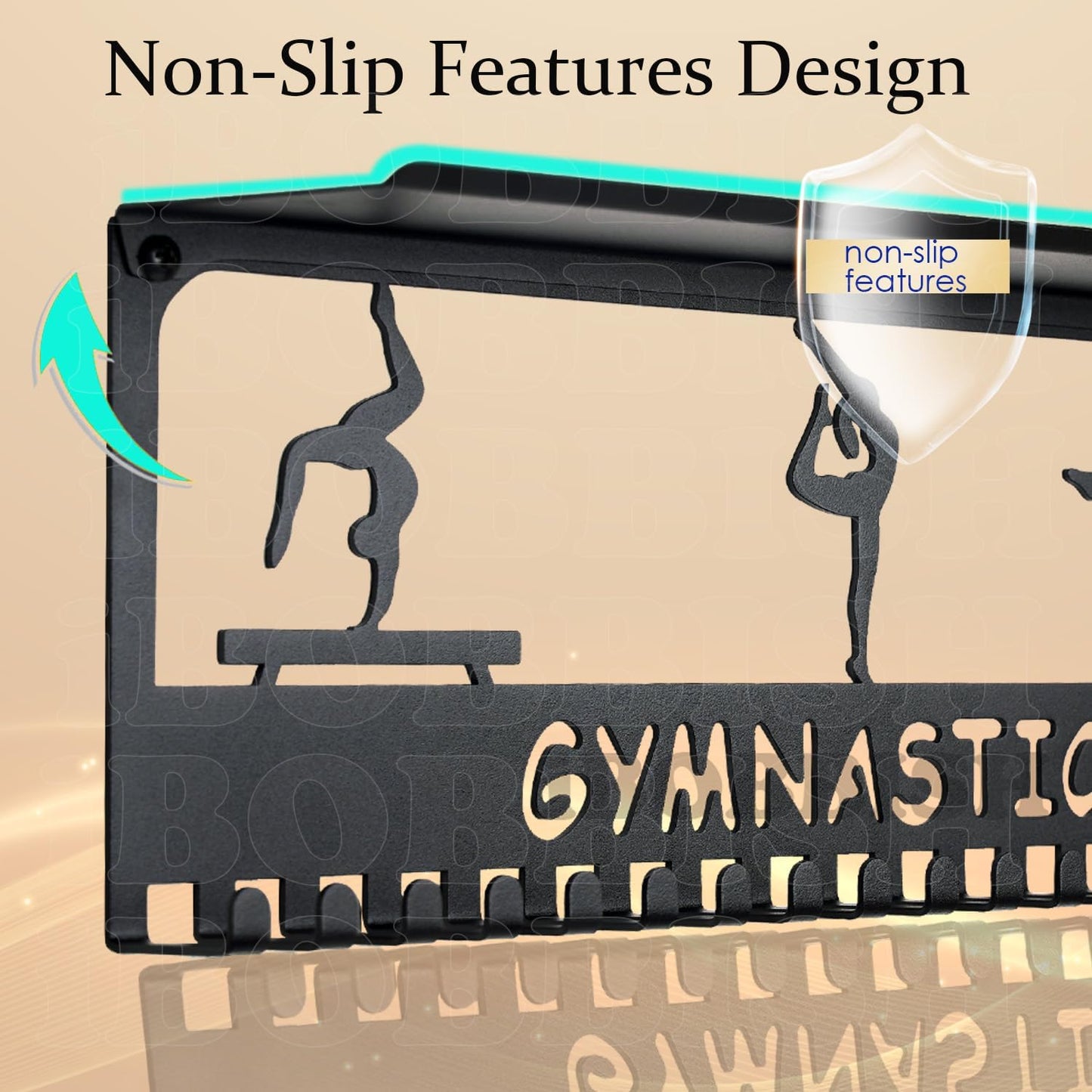 iBobbish Metal Medal Hanger Display,Non-Slip Trophy Shelf with 20 Hooks,Wall Mount,Heavy Duty,Non-Bent,Holds