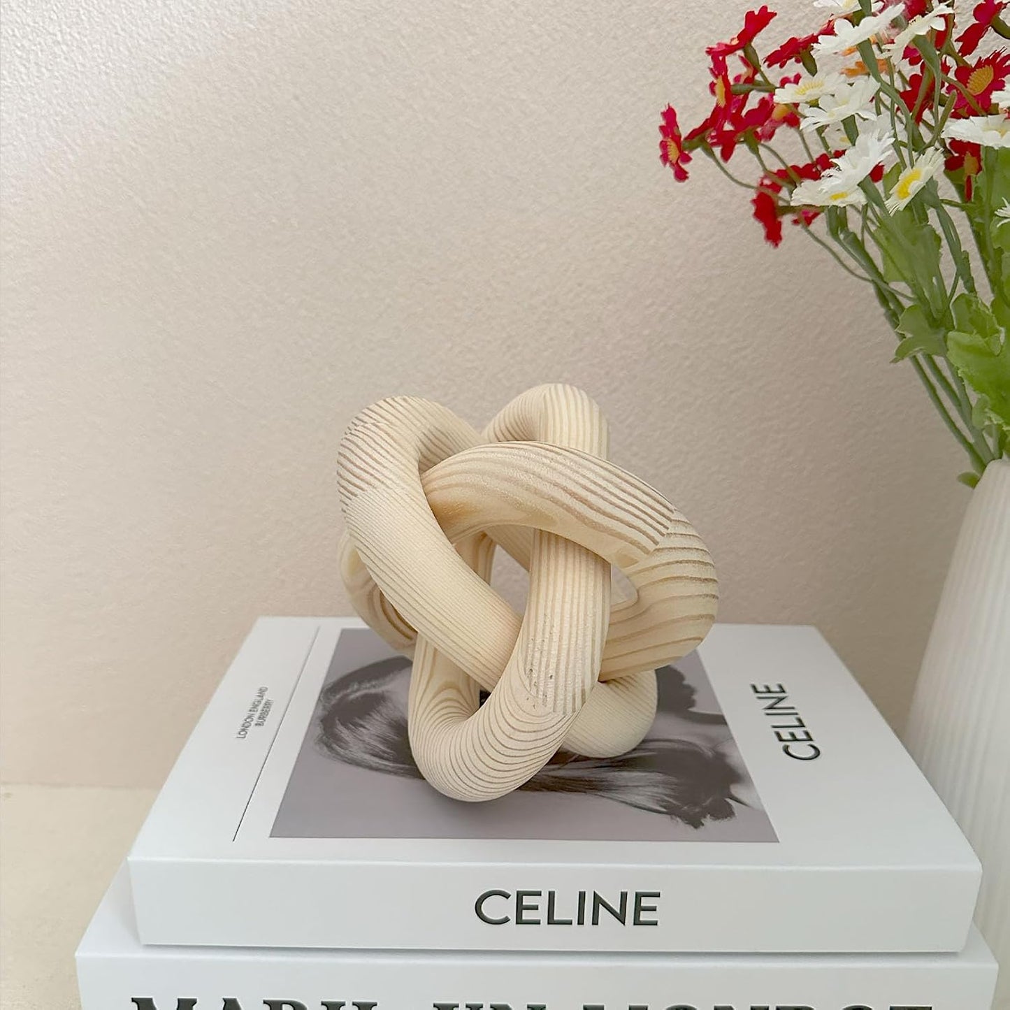 3-Link Wood Knot Chain Link Coffee Table Decor Boho Wooden Knot Hand Carved Decorative / Natural