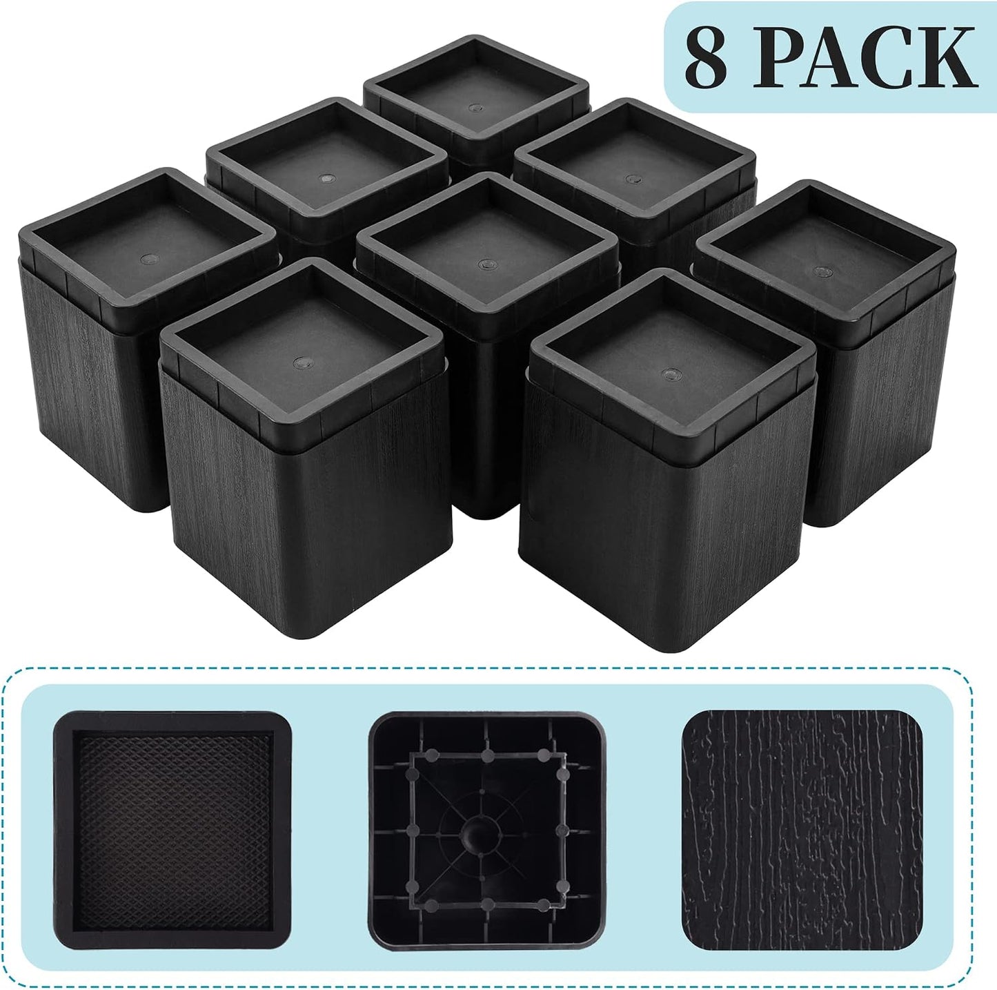BTSD-home Adjustable Bed Risers 4 Inch, 8 Pack | Heavy Duty Stackable Furniture Lifts, 4 or 8 Inch, for Beds, Couches
