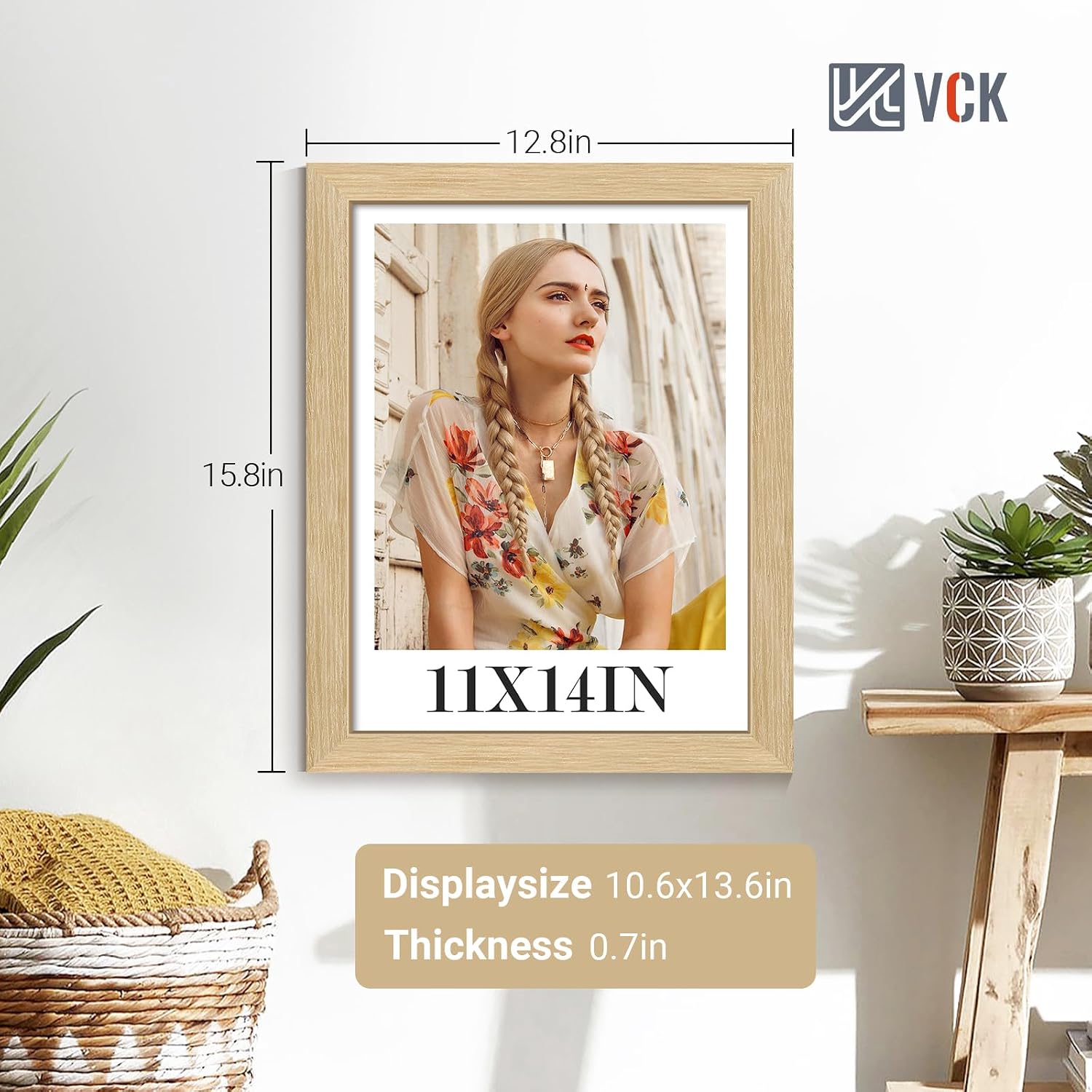 VCK 11x14 Picture Frame Oak 4 Pack, Wide Thick Wood Border, for Prints | Exclusive Woodgrain, Wall Hanging, HD
