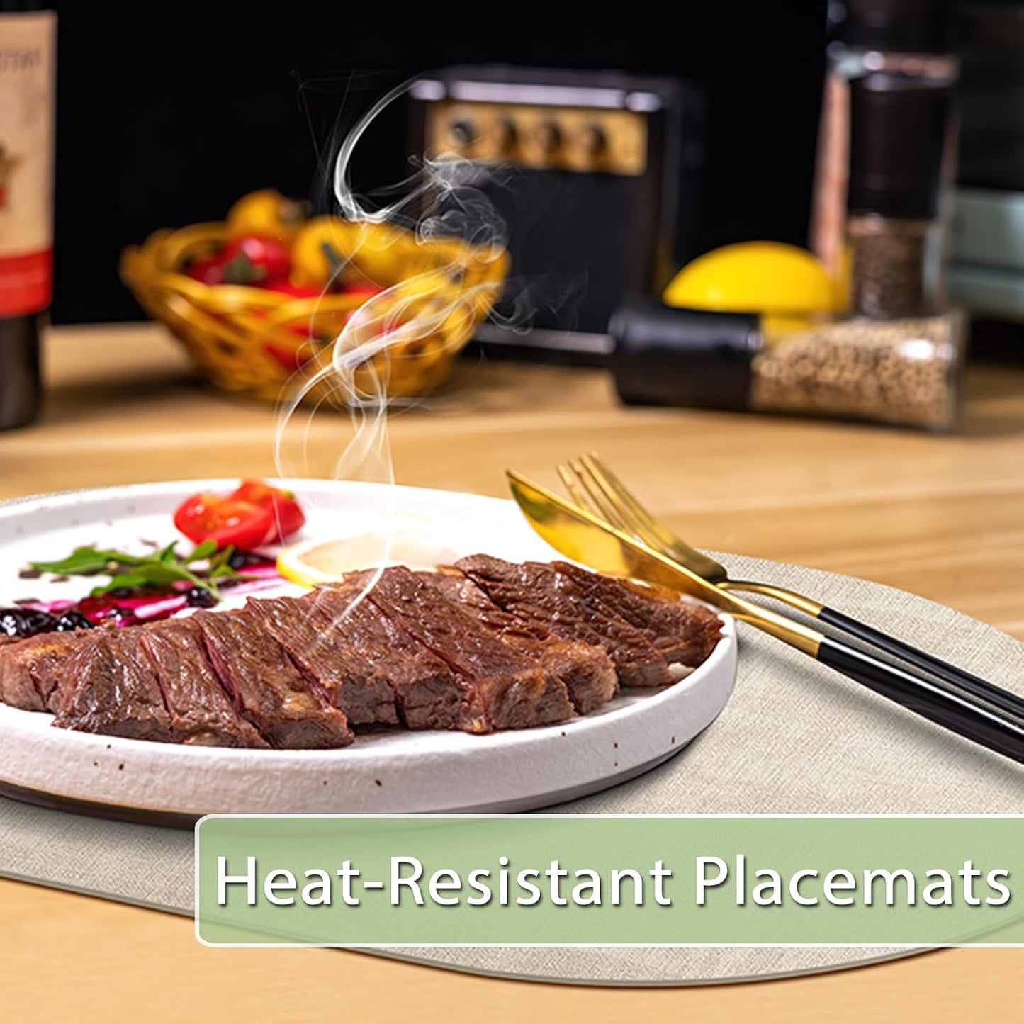 Placemats Set of 12 Washable, Heat Resistant Table Placemats Wipeable Faux Leather Oval Place Mats Non Slip, Waterproof