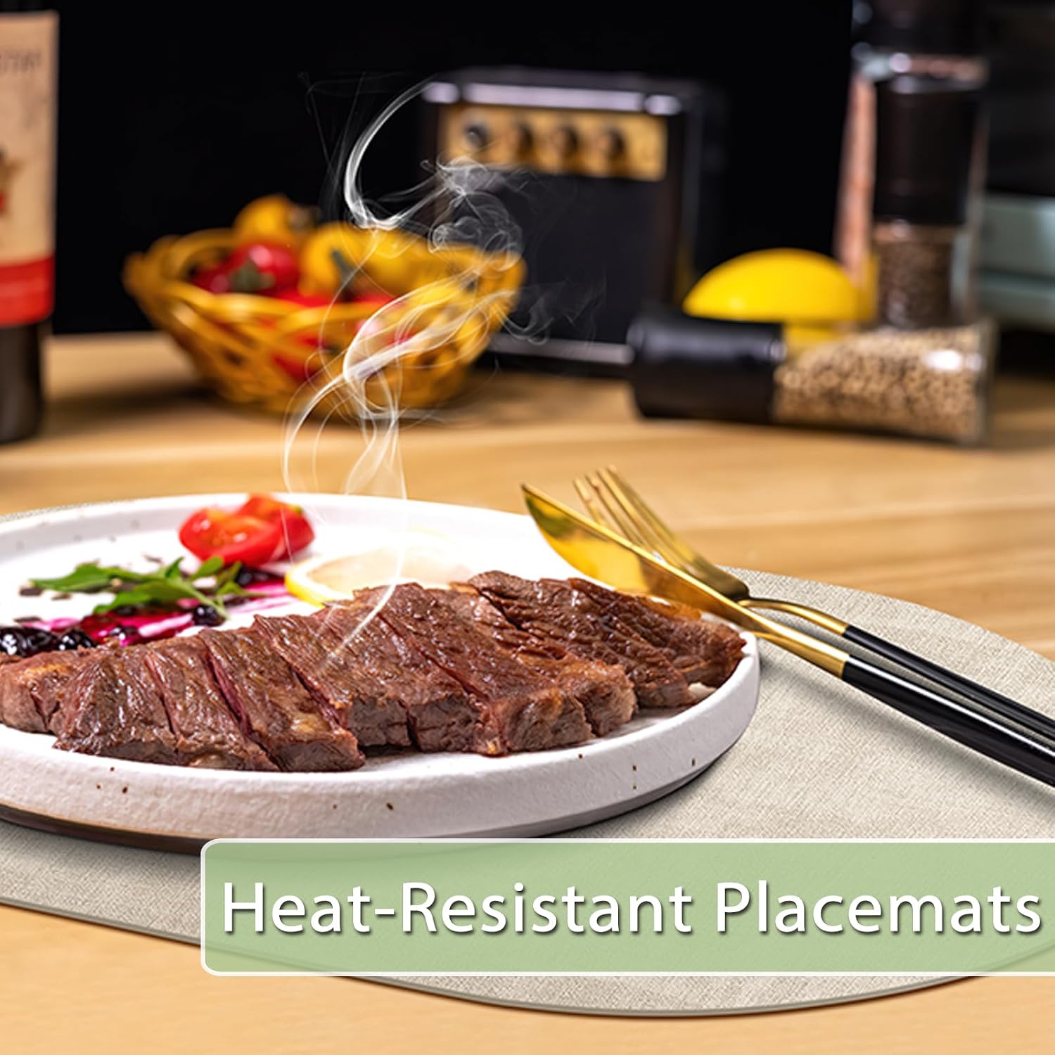 Placemats Set of 12 Washable, Heat Resistant Table Placemats Wipeable Faux Leather Oval Place Mats Non Slip, Waterproof