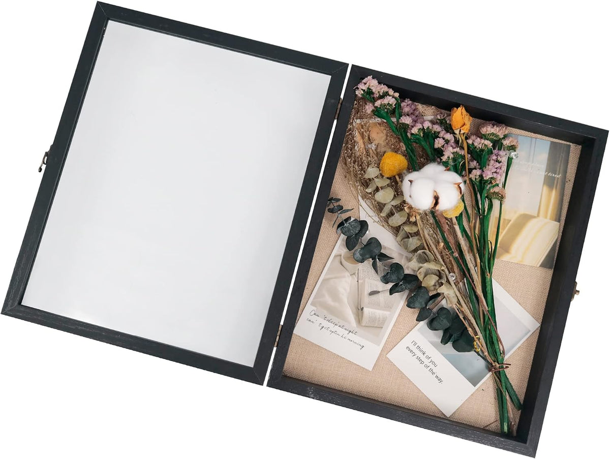 Large Shadow Box Frame 11x14 Display Case Black Graduation Keepsakes Box | Hinged Front Open Door with Tempered Glass